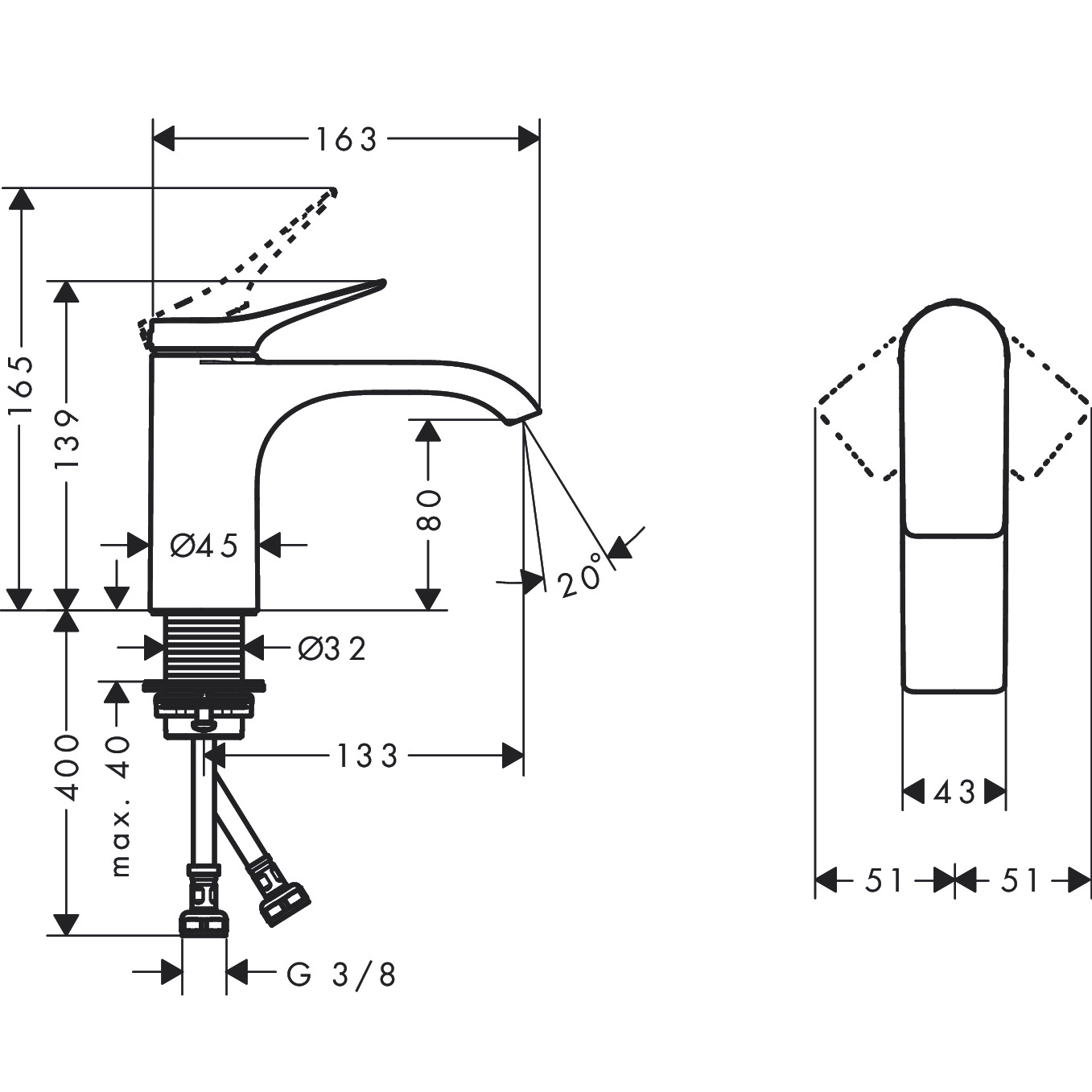 Servantbatteri Hansgrohe Vivenis 80 Waterfall