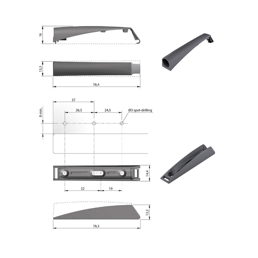 Trykk Åpne Beslag Design K-push Komplett med Demper