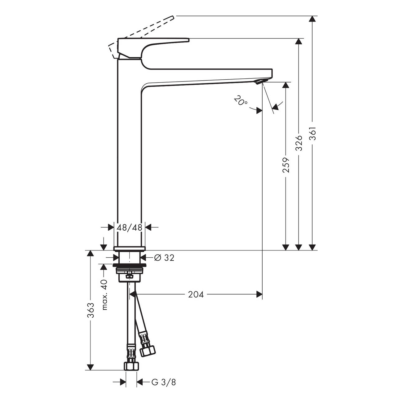 Servantbatteri Hansgrohe Metropol 260