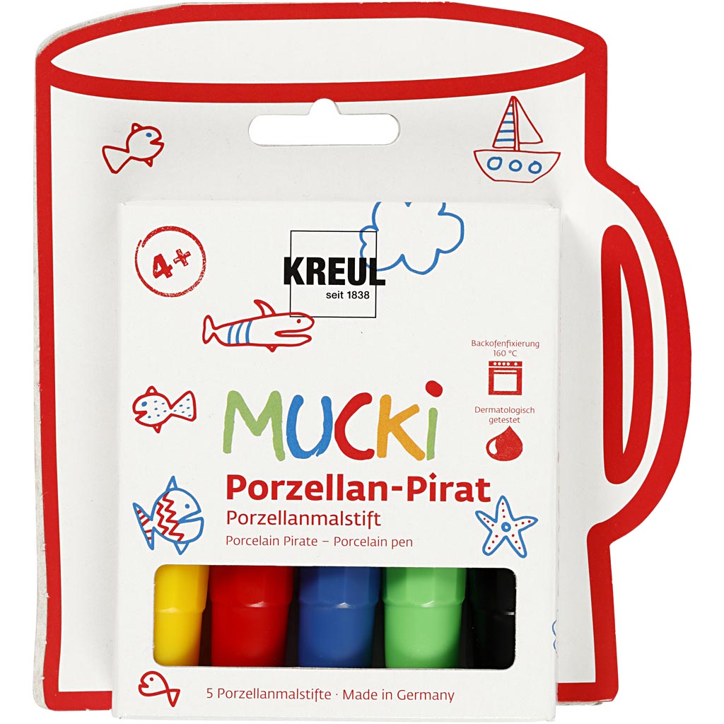 Glass- og Porselenstusj Creativ Company Mucki Strek2-5 mm Ass Farger 5 Stk/1 Pk