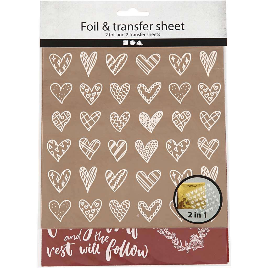 Dekorasjonsfolie Creativ Company Limark Hjerte og Kjærlighet 2x2 ark/1 Pk