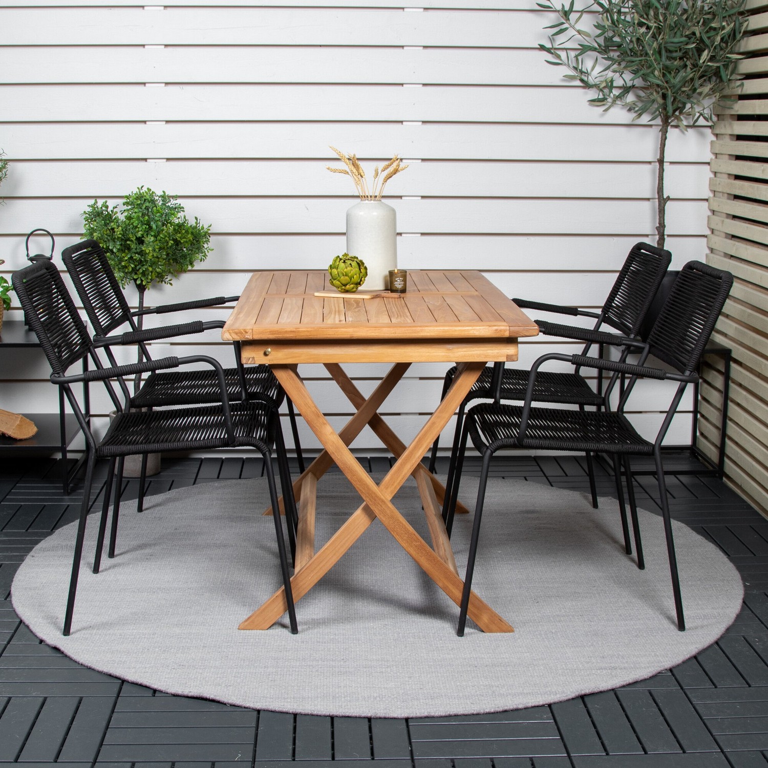 Spisegruppe Venture Home Kenya 120x70 Teak med 4 Lindos Lenestoler