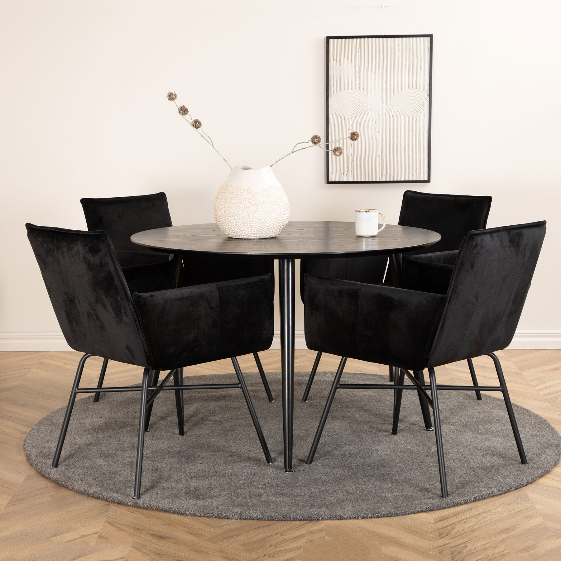 Spisegruppe Venture Home Dipp Ø115 cm med 4 Petra Stoler