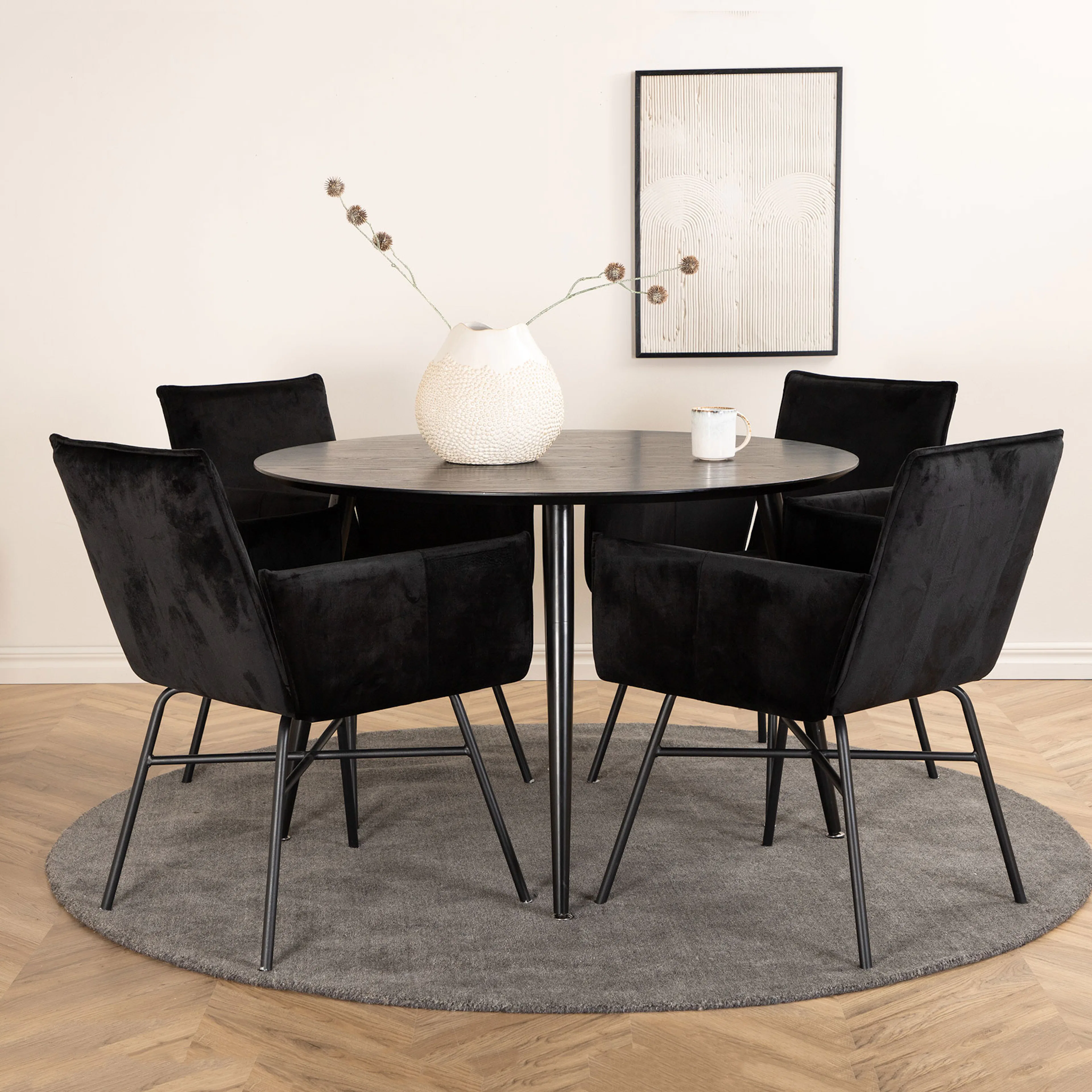Spisegruppe Venture Home Dipp Ø115 cm med 4 Petra Stoler
