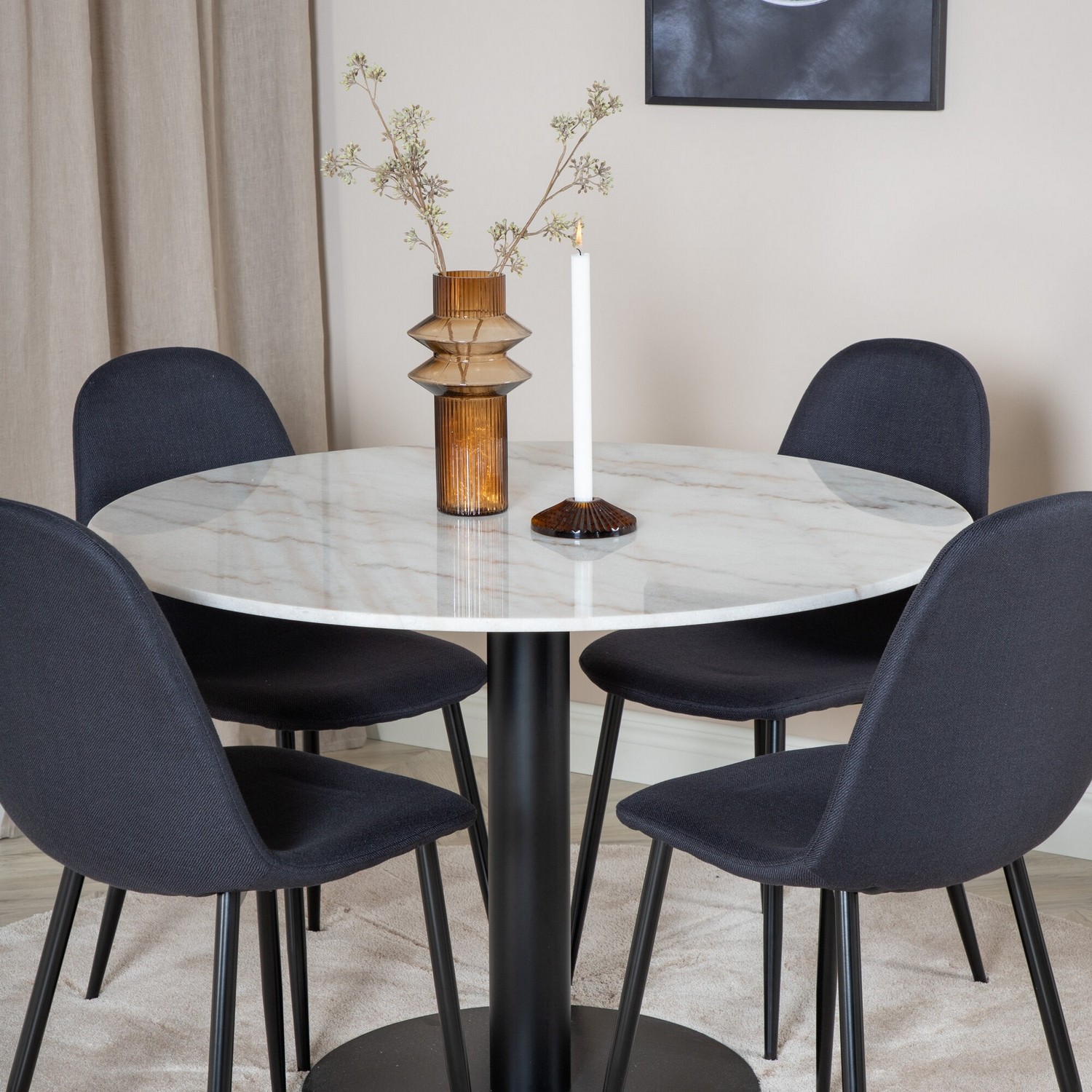 Spisegruppe Venture Home Estelle med 4 Pobbie Stoler Polyester