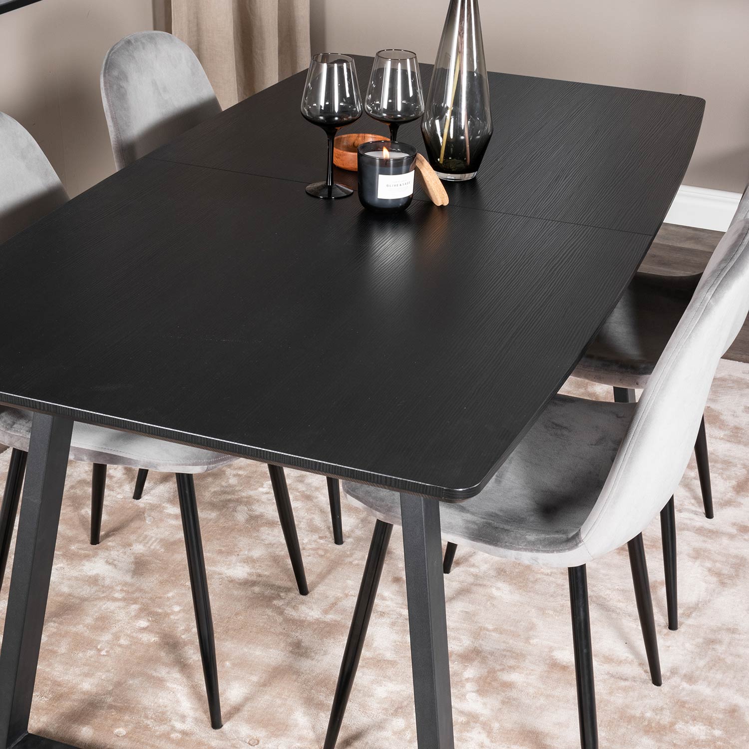 Inca Extentiontable - Black top /Polar Chair_4 Sort/Grå