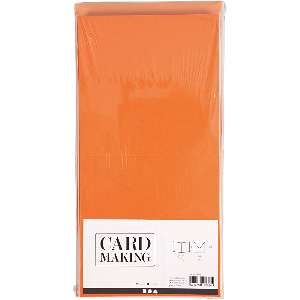 Kort Creativ Company og Konvolutt Kortstr 15x15 cm Konvstr 16x16 cm 50 sett/1 Pk