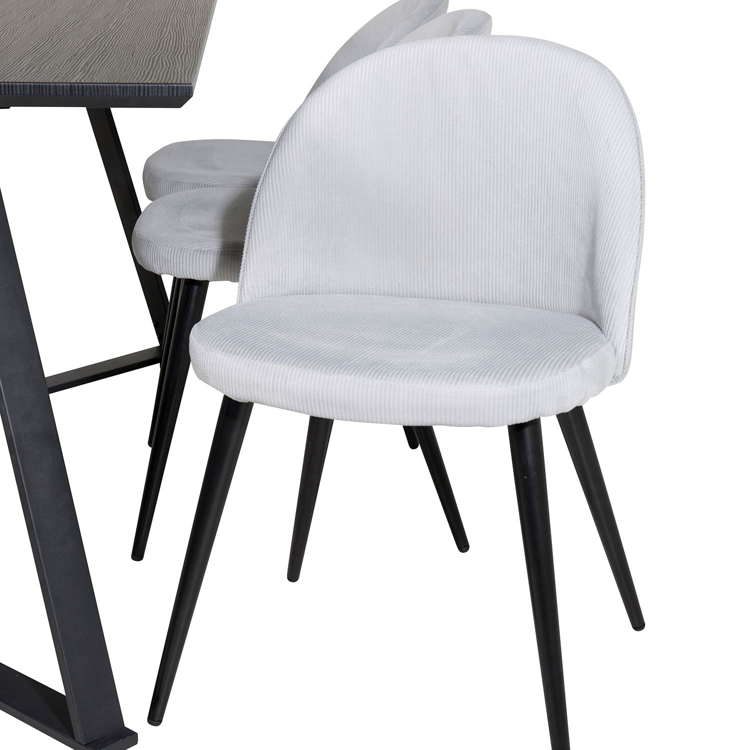 Marina Table-Black top/Velvet Chair Corduroy-ljusgrå/Black_6 Sort/Grå