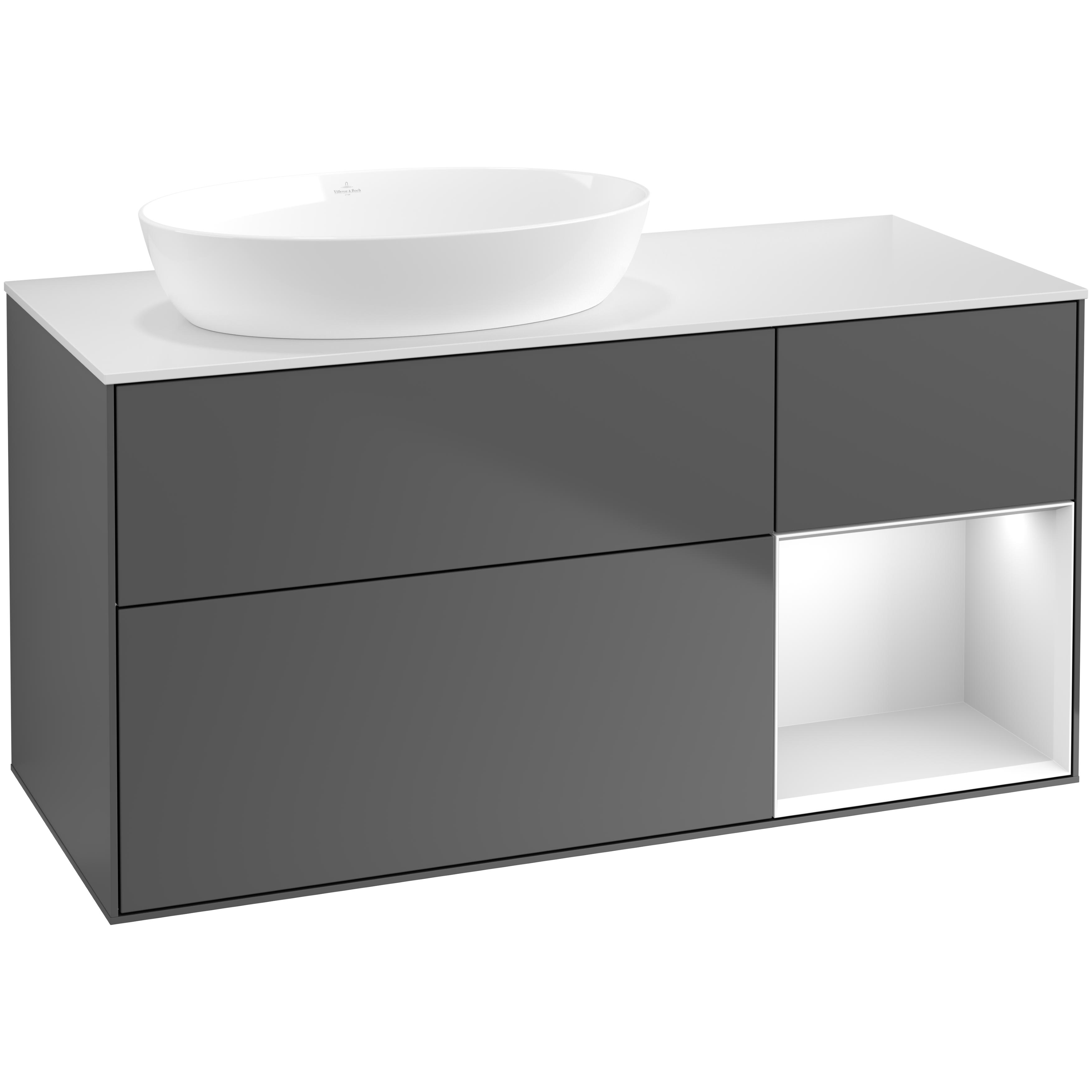 Tvättställsskåp Villeroy & Boch Finion med 3 Lådor Hylla och Bänkskiva för Ocentrerat Tvättställ från Artis & Collaro
