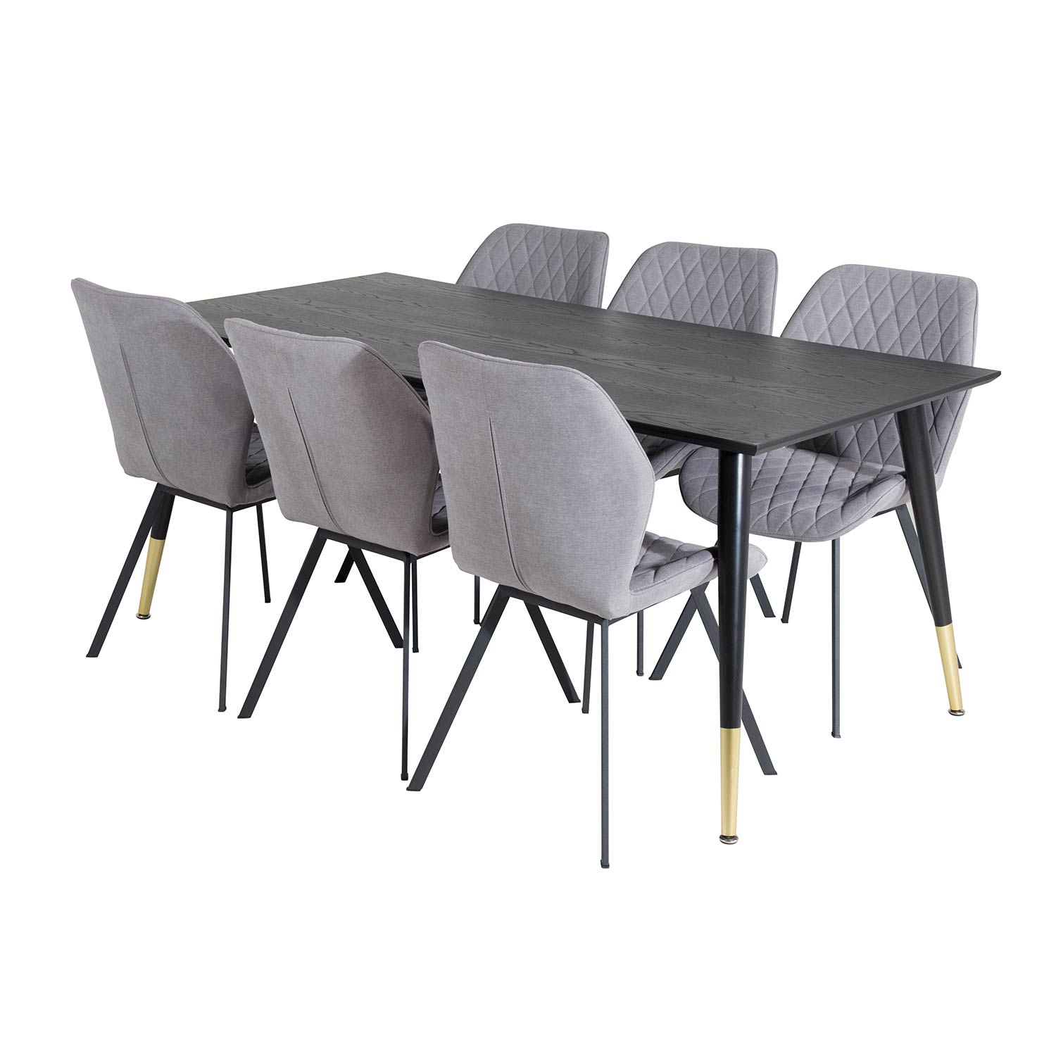 DippTable -Black Brass+Gemma Chair-Grey _6 Sort/Messing/Grå