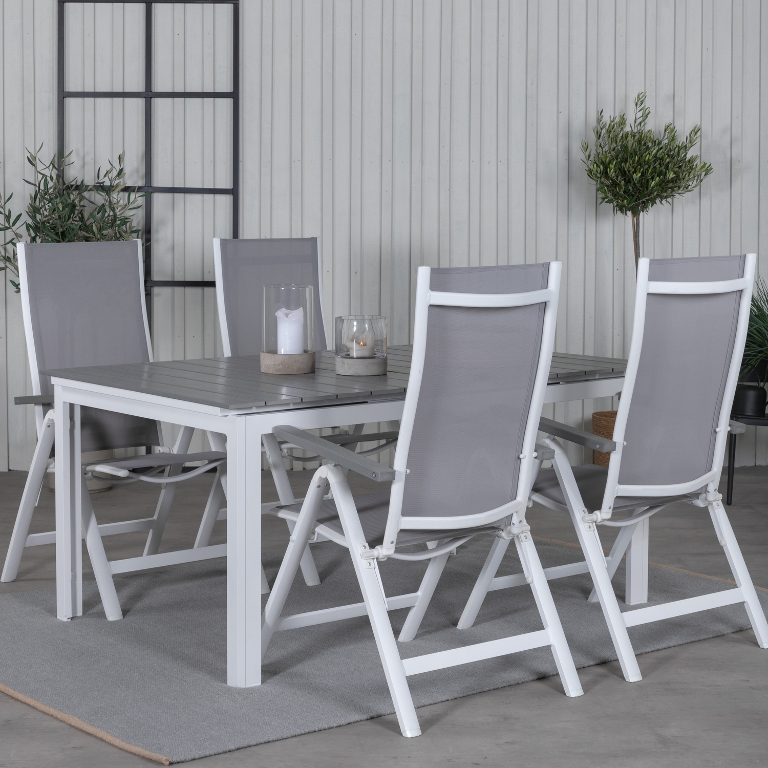 Spisegruppe Venture Home Lova 160 Hvit med 4 Aleyna Posisjonsstoler