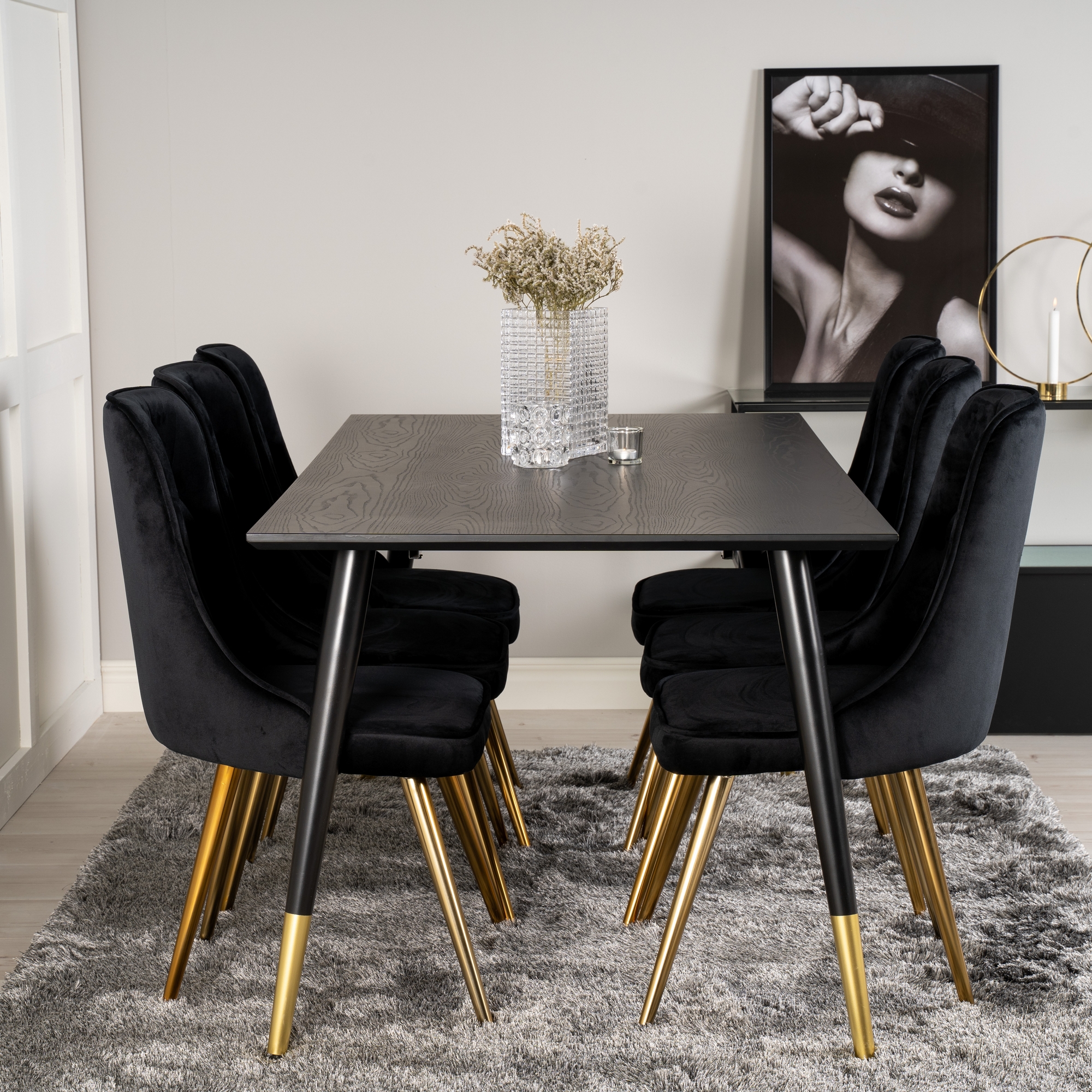 Spisegruppe Venture Home Dipp med 6 Velvet Deluxe Fløyel Stoler
