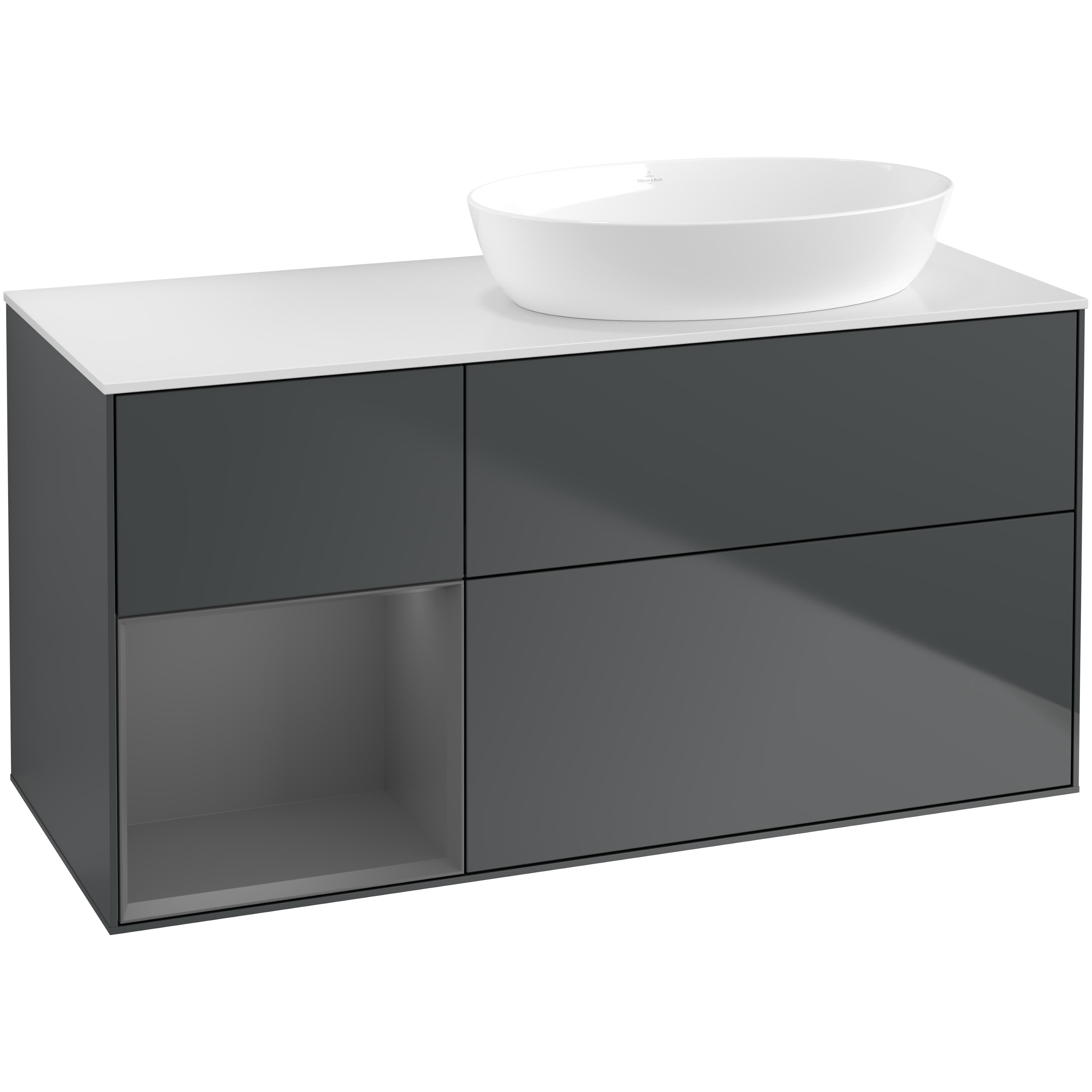 Tvättställsskåp Villeroy & Boch Finion med 3 Lådor Hylla och Bänkskiva för Ocentrerat Tvättställ från Artis & Collaro
