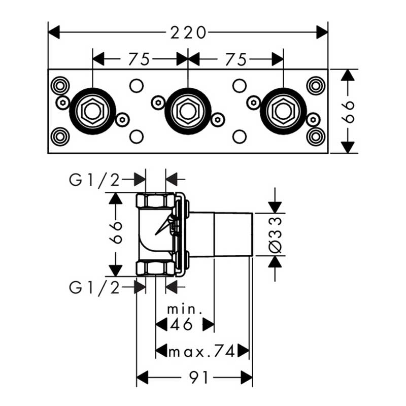 Innbyggingsdel Axor for Dusjbatteri Axor 800 2 Funksjoner