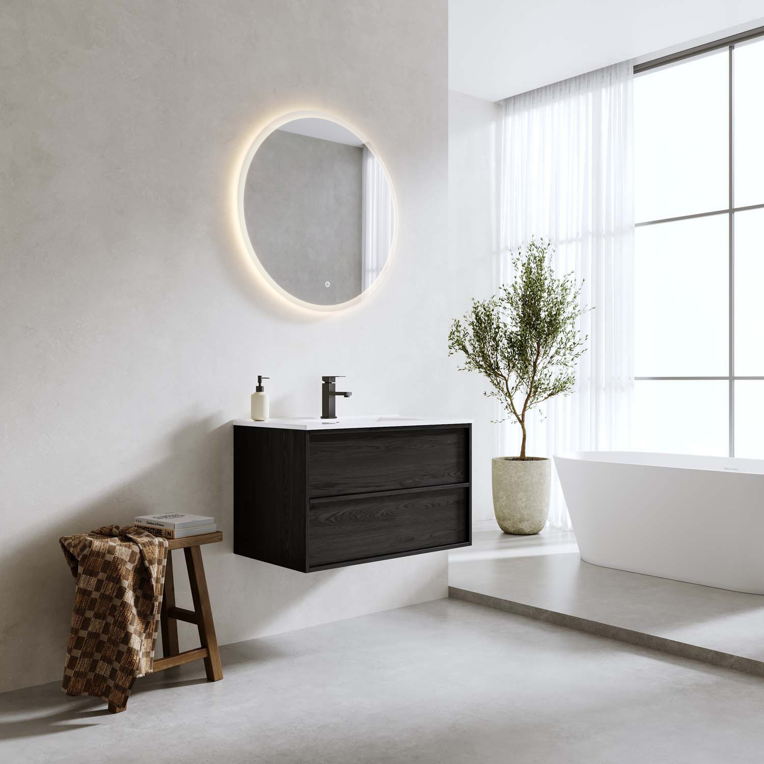 Tvättställsskåp Bathlife Charm med Tvättställ och Spegel Skina