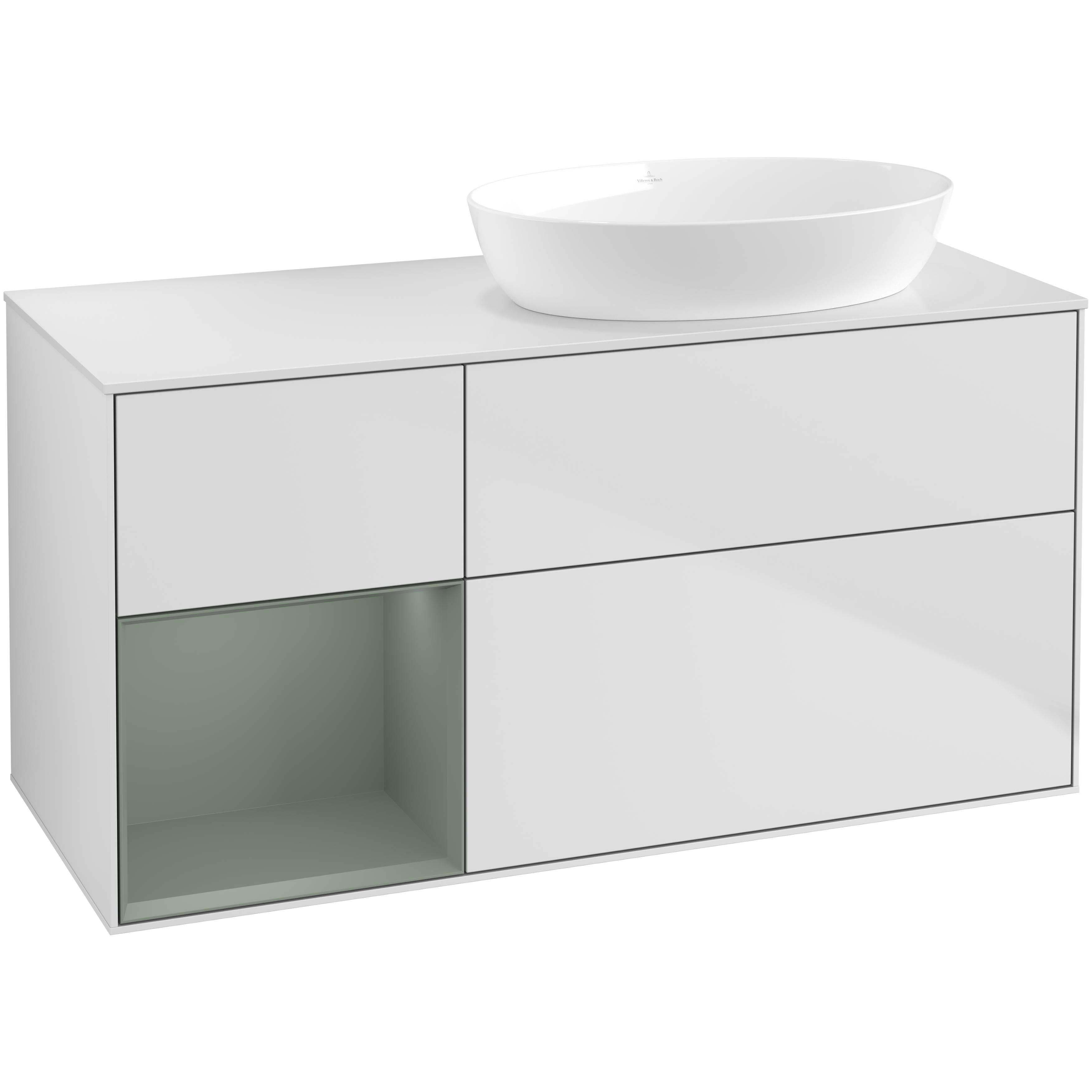 Tvättställsskåp Villeroy & Boch Finion med 3 Lådor Hylla och Bänkskiva för Ocentrerat Tvättställ från Artis & Collaro
