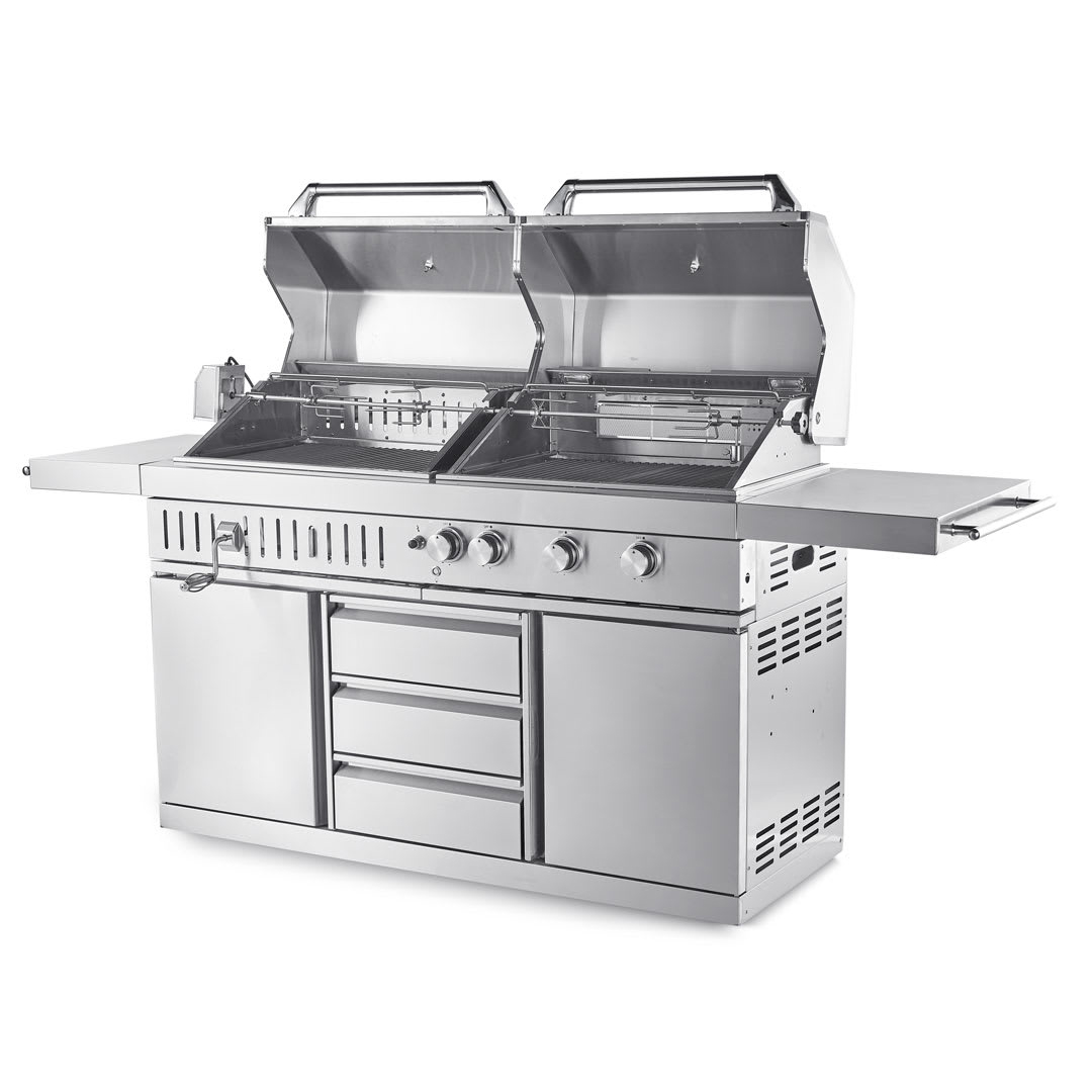 Frittstående Gass- og Kullgrill Myoutdoorkitchen Stainless Collection med 3 Brennere