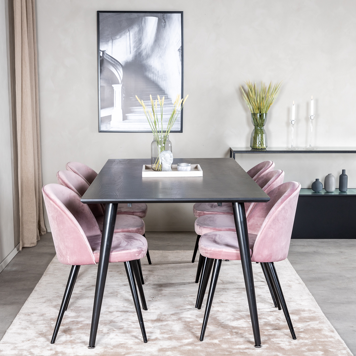 Spisegruppe Venture Home Dipp med 6 Velvet Stoler