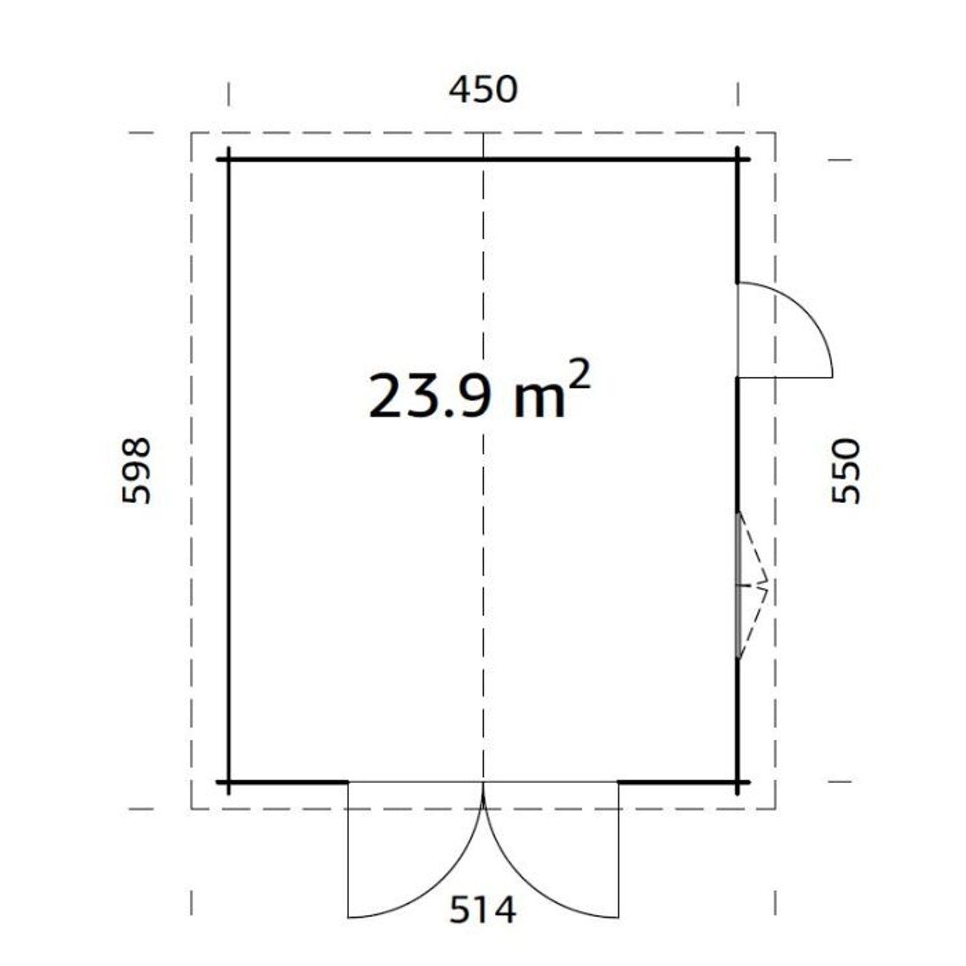 Garage Roger 23,9 m2 med dörr Ubehandlet tre