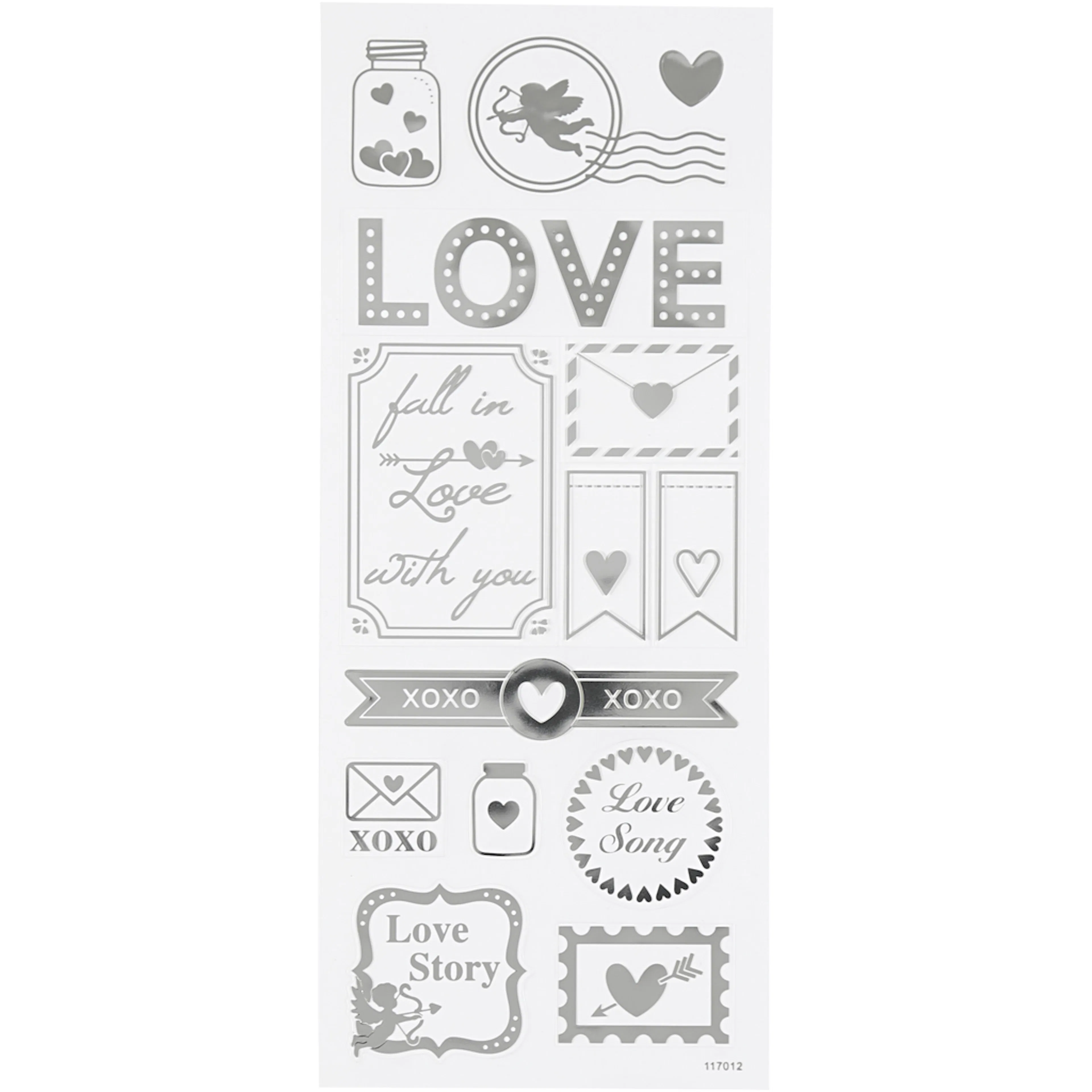 Klistremerker Creativ Company Love 10x24 cm Sølv