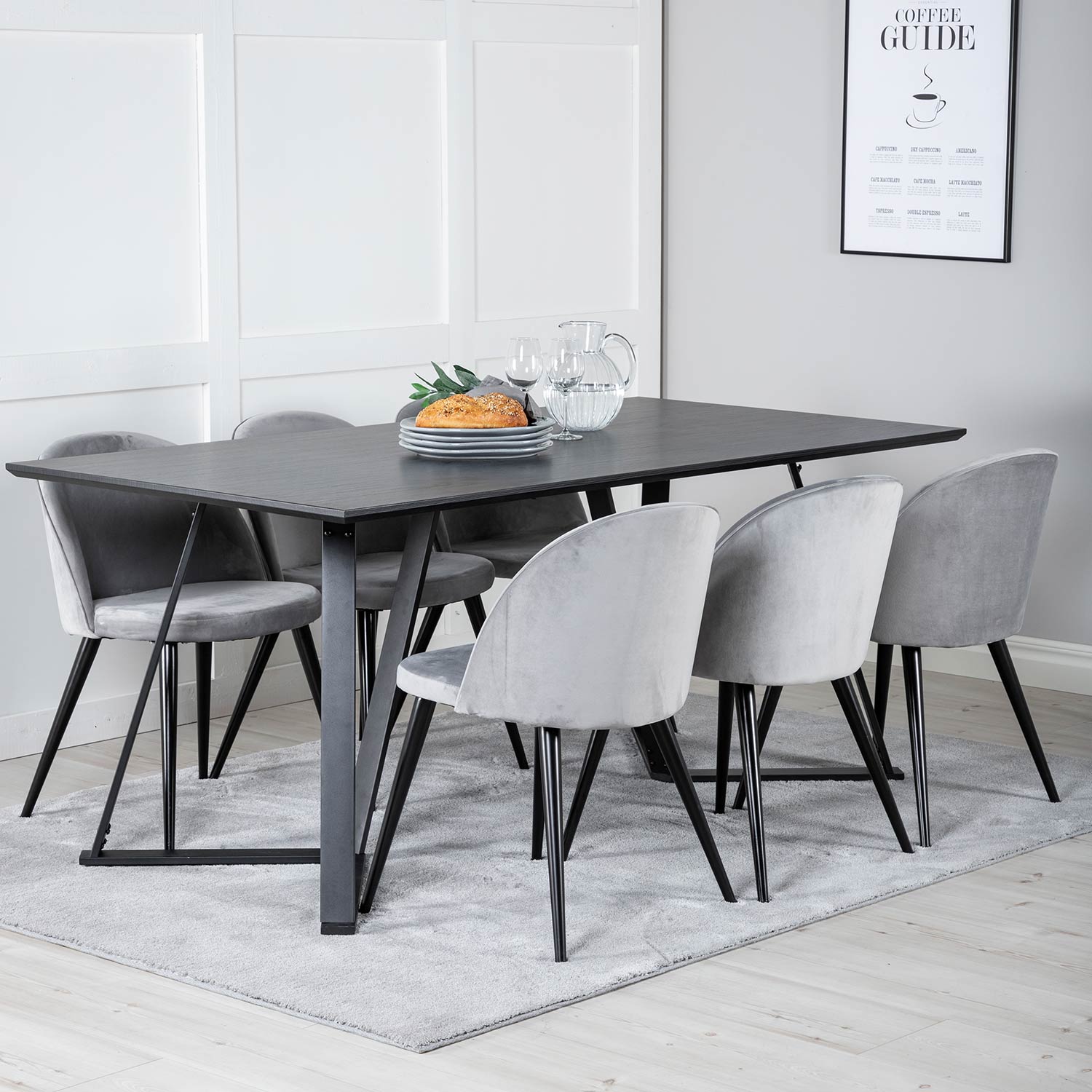 Spisegruppe Venture Home Madde med 6 Valentina Stoler Fløyel