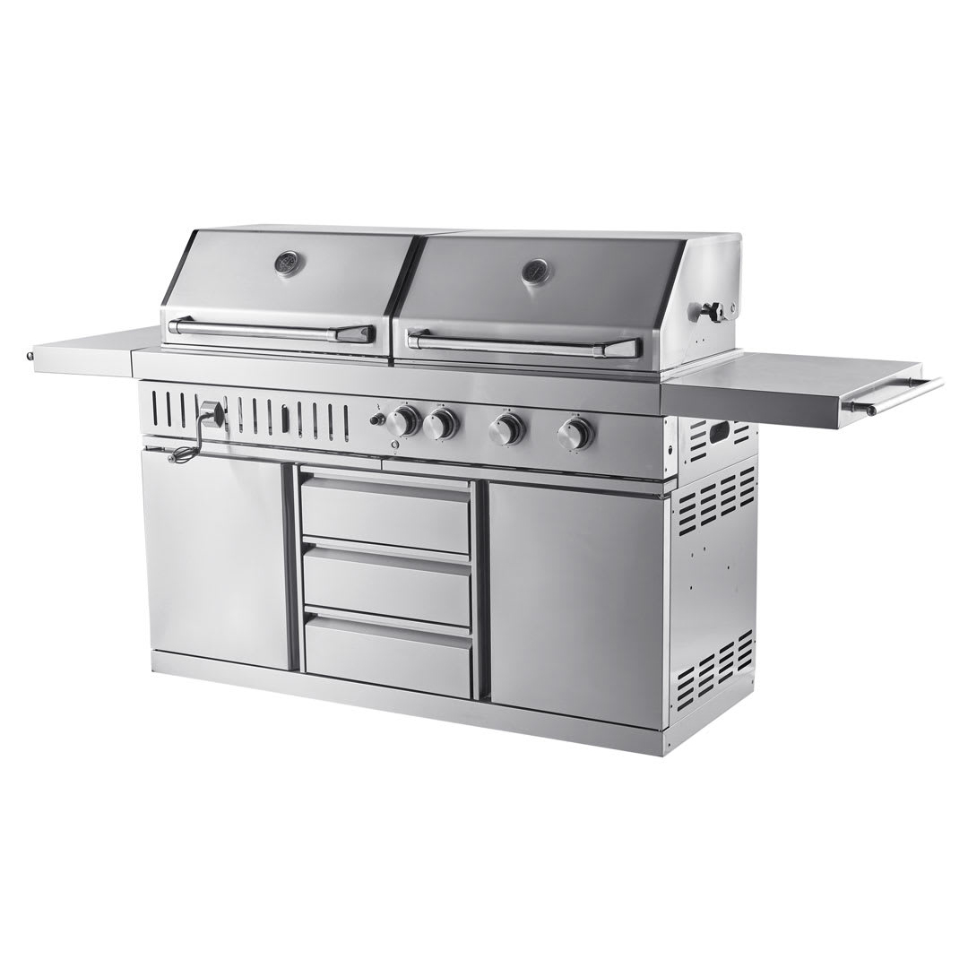 Frittstående Gass- og Kullgrill Myoutdoorkitchen Stainless Collection med 3 Brennere