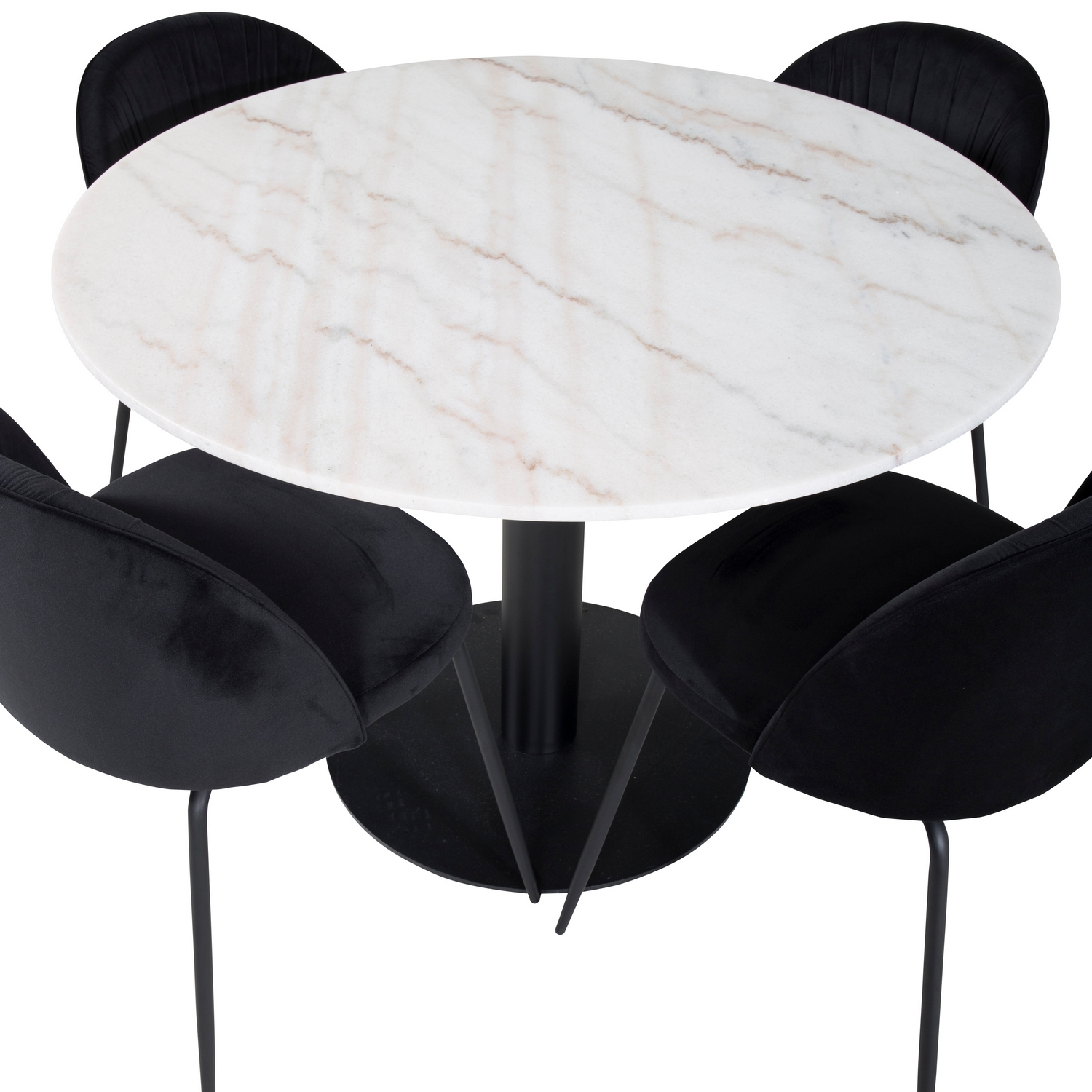 Estelle Round Dining Table/ +Wrinkles Dining Chair- _4 Hvit/Sort