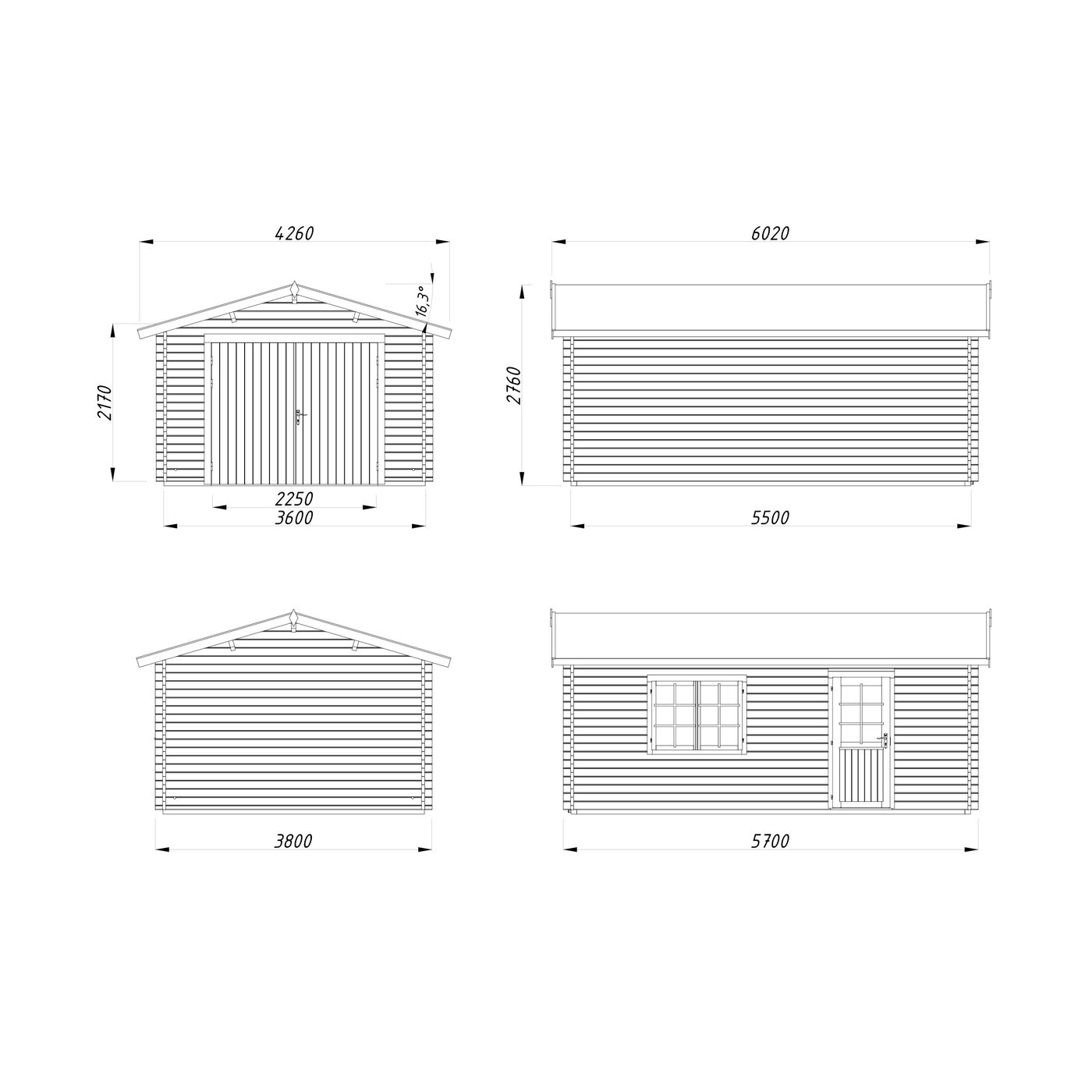 Garage Roger 19,0 m2 med dörr Ubehandlet tre