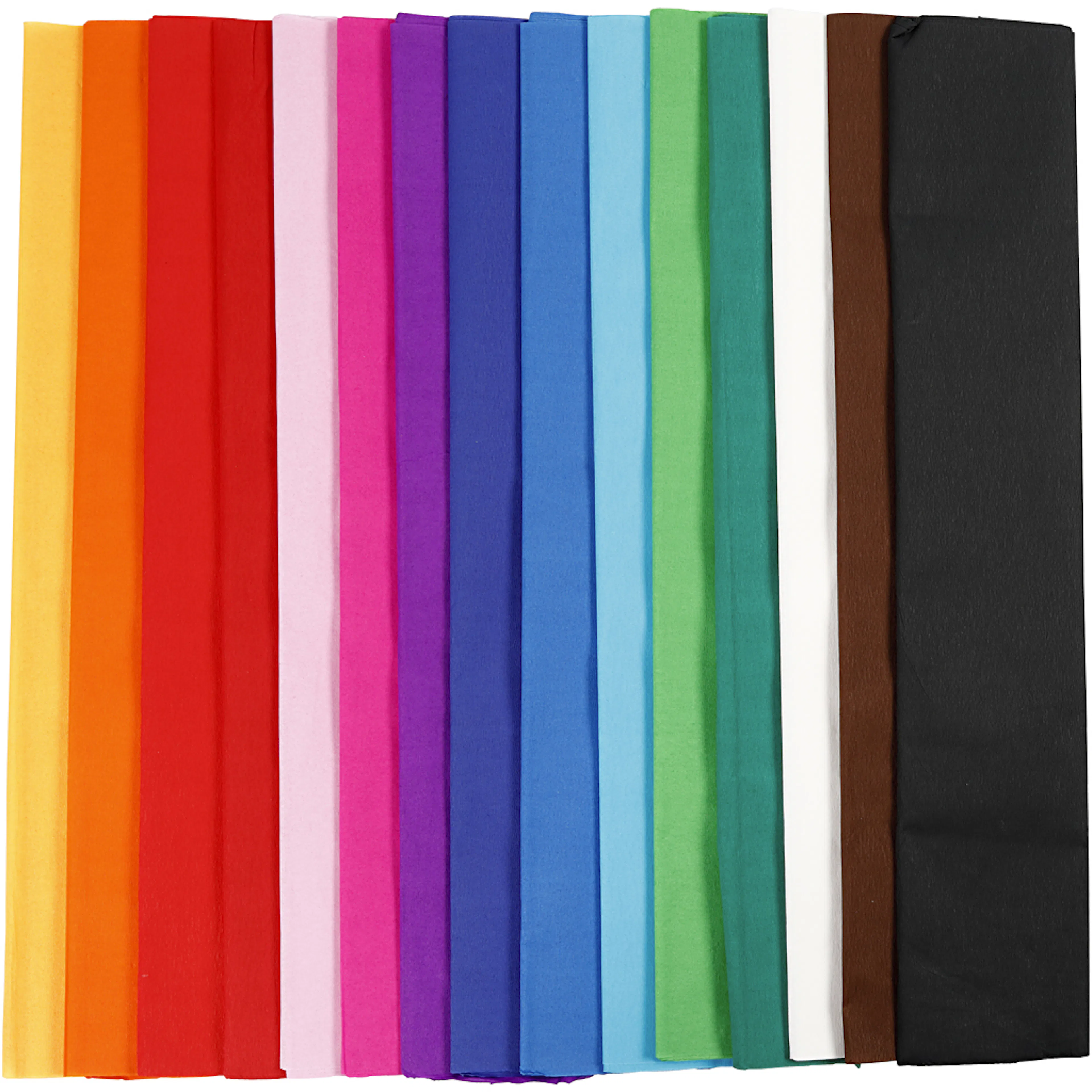 Kräppapper, mixade färger, L: 2,5 m, B: 50 cm, 22 g, 15 ark/ 15 st