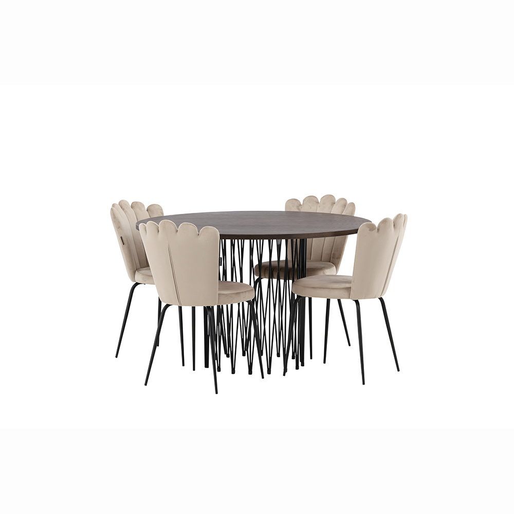 Spisegruppe furniture/fashion Stone Ø120 cm med 4 Limhamn Light Stoler