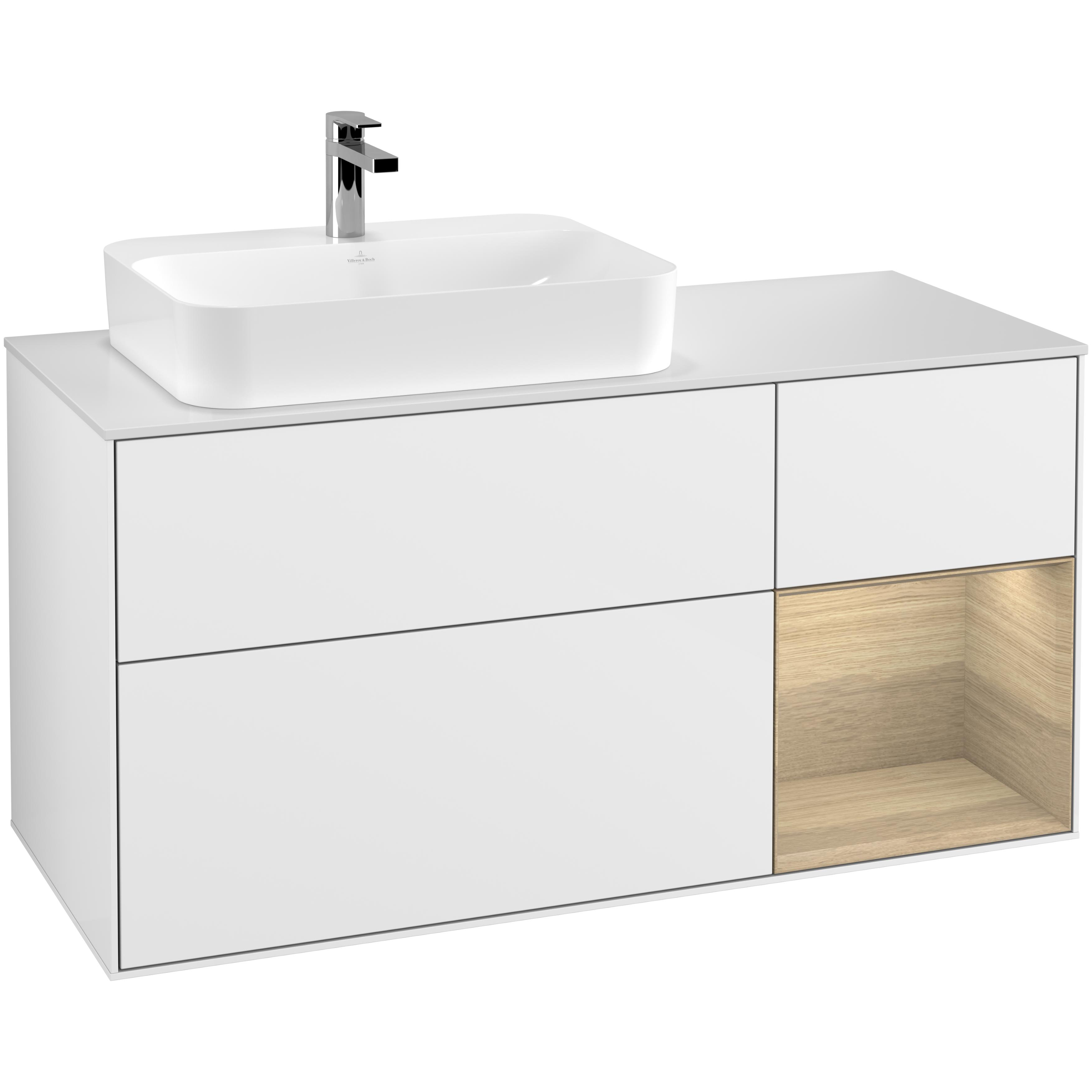 Tvättställsskåp Villeroy & Boch Finion med 3 Lådor Hylla och Bänkskiva för Ocentrerat Ytmonterat Tvättställ