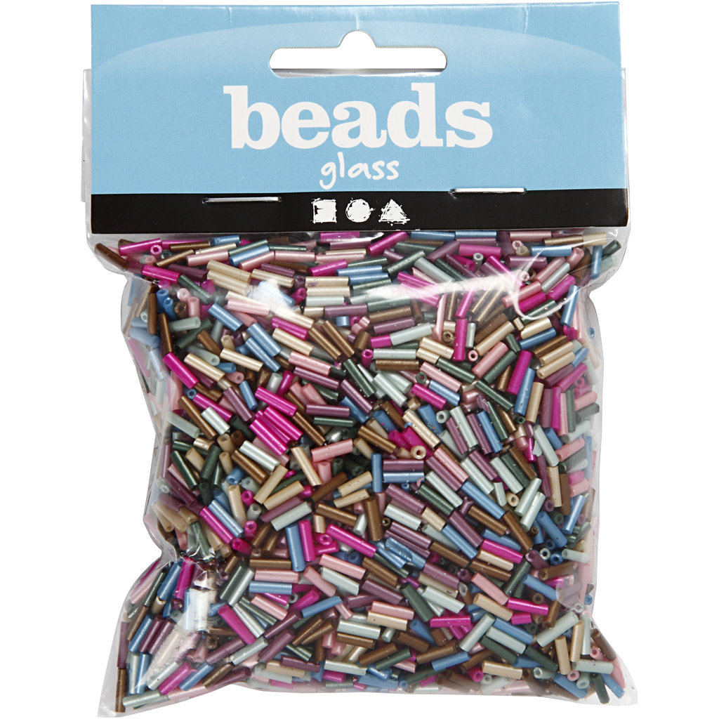 Avlange Glassperler Creativ Company Metallic Lengde  6 mm Dia  1,5-2 mm Hullstr  1 mm Vekt  130 g/1 Pk