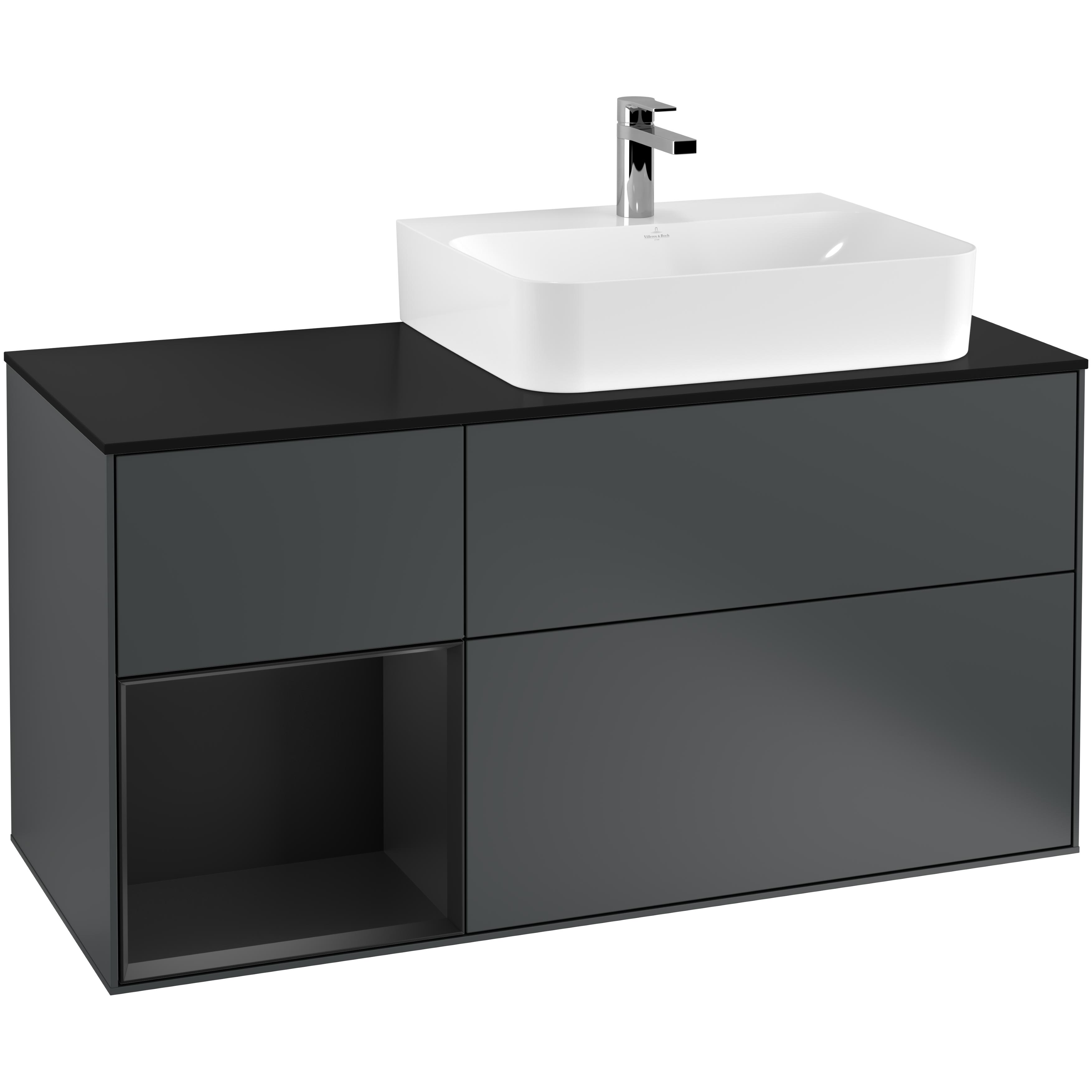 Tvättställsskåp Villeroy & Boch Finion med 3 Lådor Hylla och Bänkskiva för Ocentrerat Tvättställ