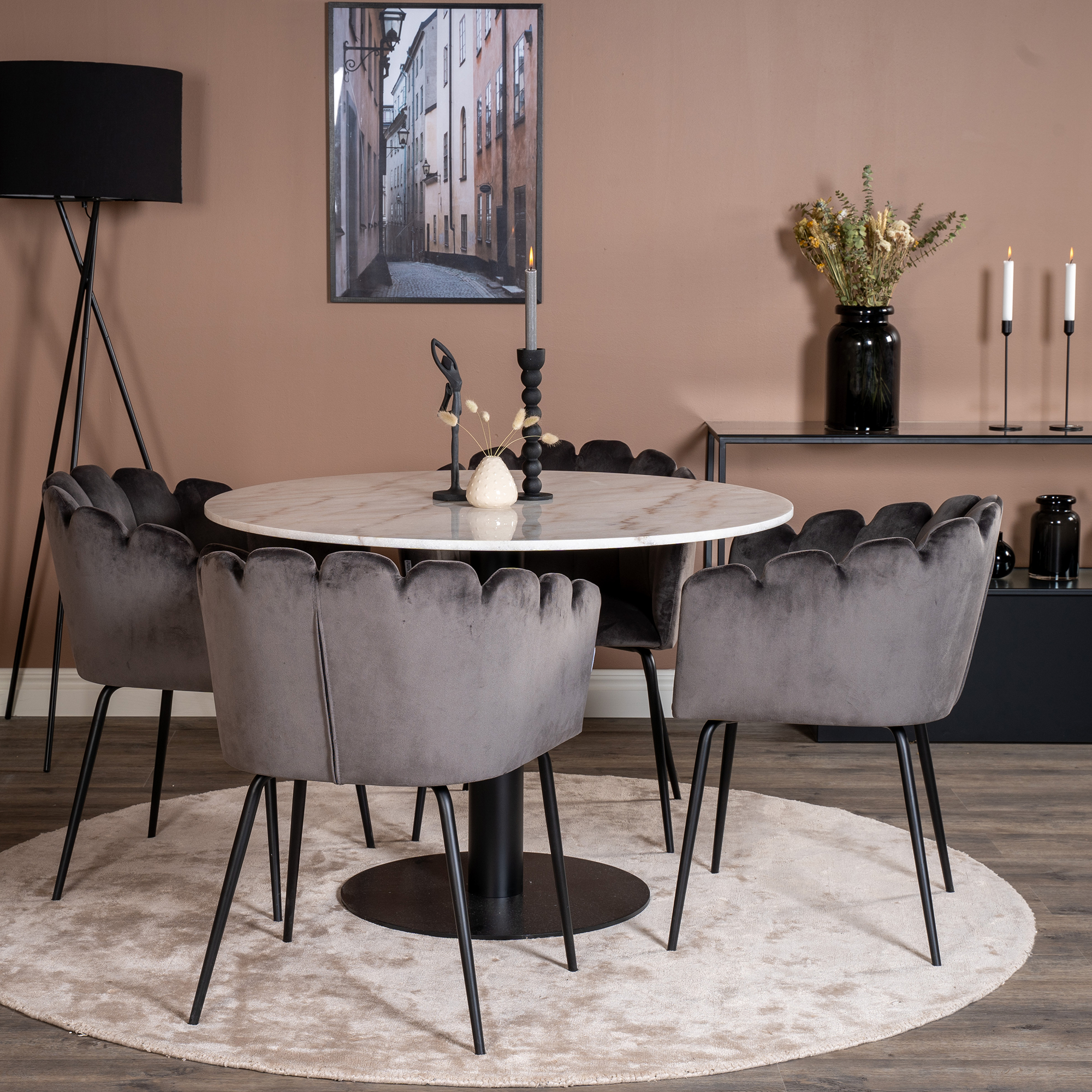 Spisegruppe Venture Home Estelle med 4 Limhamn Rundt Stoler