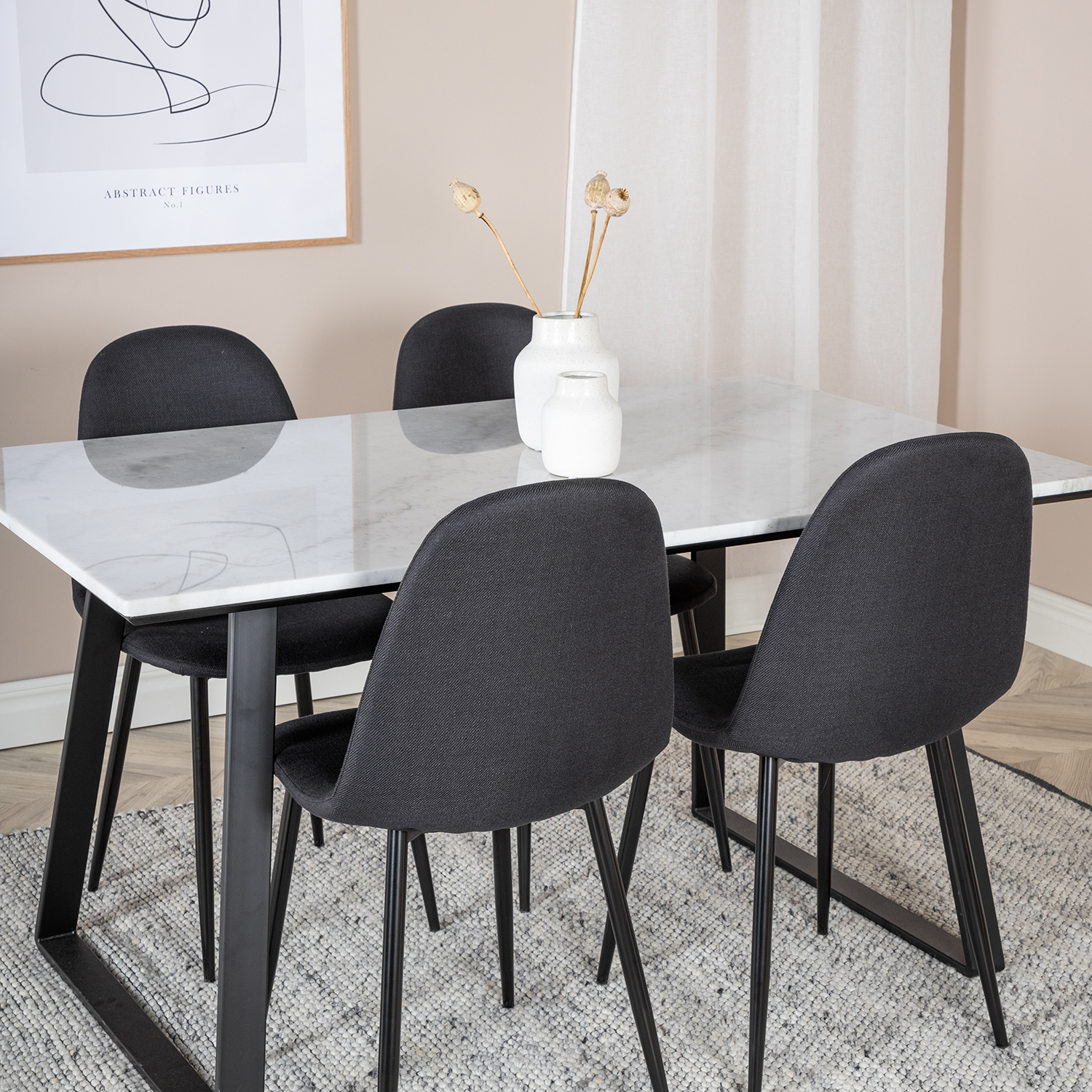 Spisegruppe Venture Home Estelle 140 med 4 Pobbie Stoler Polyester