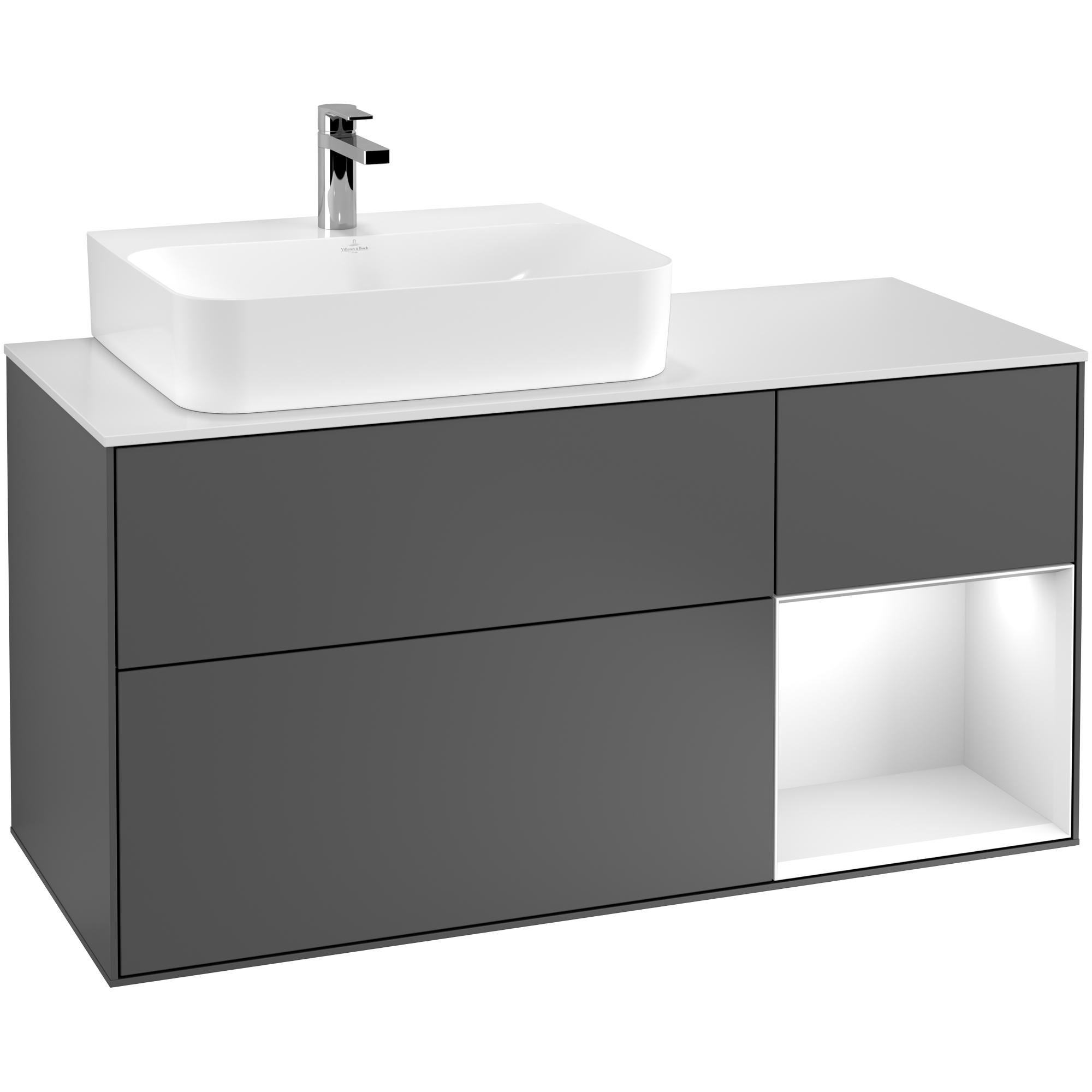 Tvättställsskåp Villeroy & Boch Finion med 3 Lådor Hylla och Bänkskiva för Ocentrerat Tvättställ
