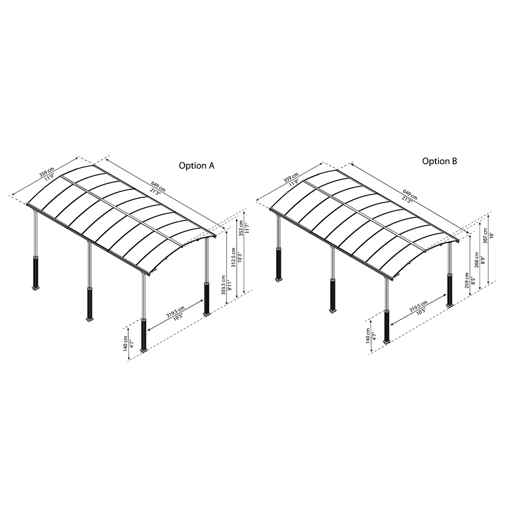 Carport Canopia av Palram Alpine i metall for bobiler 3,6x6,5 m