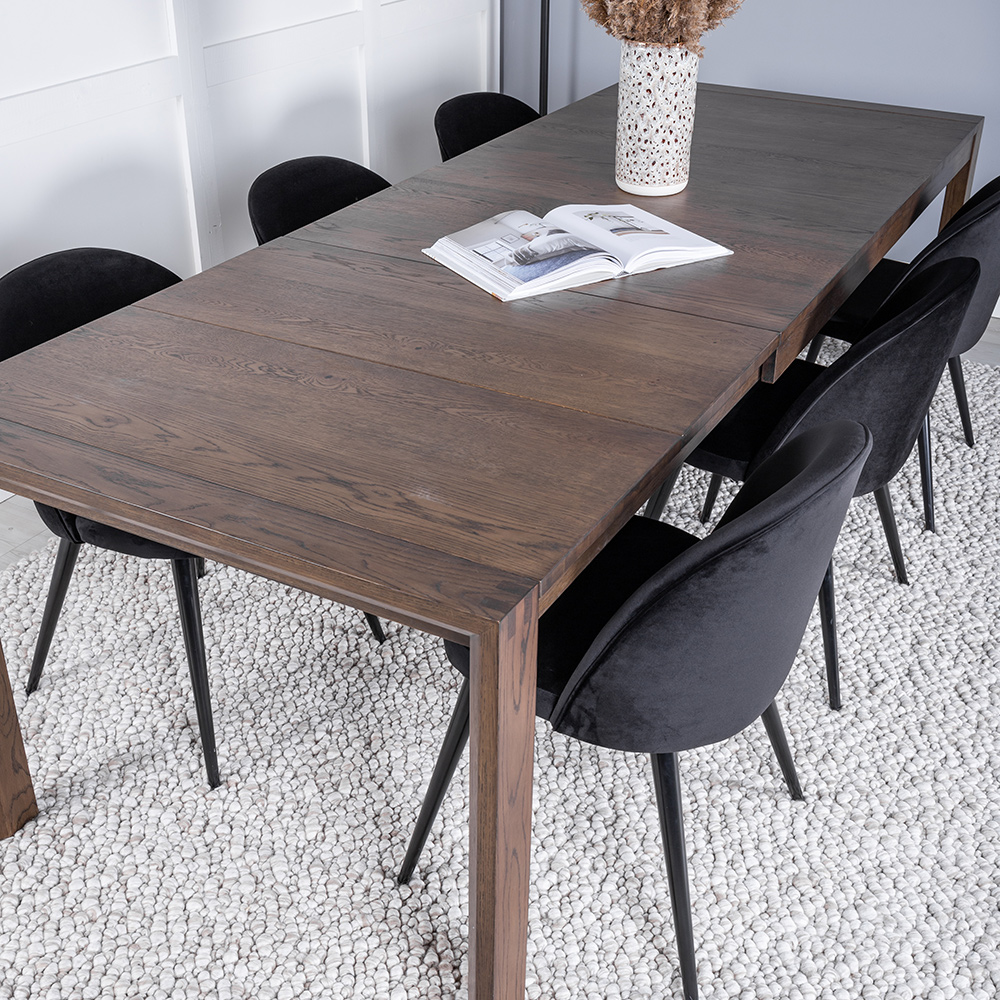 Slider Extention Table - Smoked Oak+ Dining Chair - / _6 Mørke Eik/Sort
