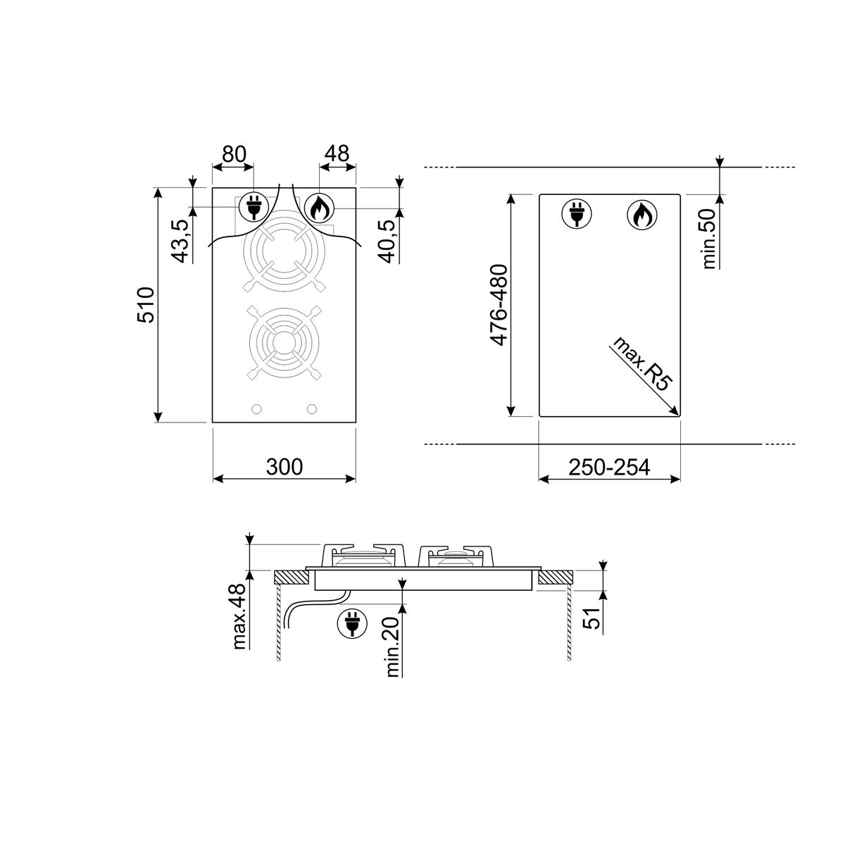Gassplatetopp Smeg Classic PV332CN