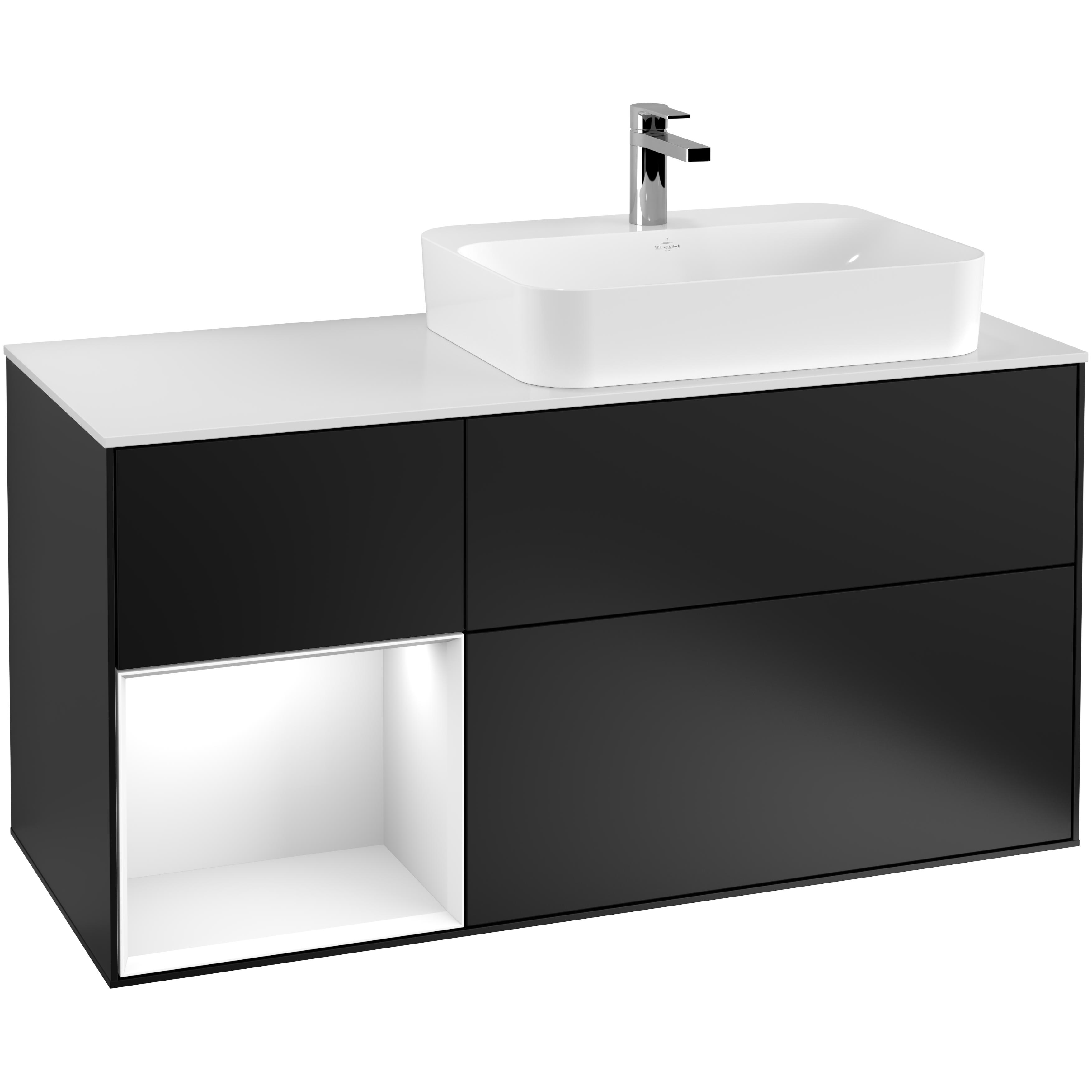 Tvättställsskåp Villeroy & Boch Finion med 3 Lådor Hylla och Bänkskiva för Ocentrerat Ytmonterat Tvättställ