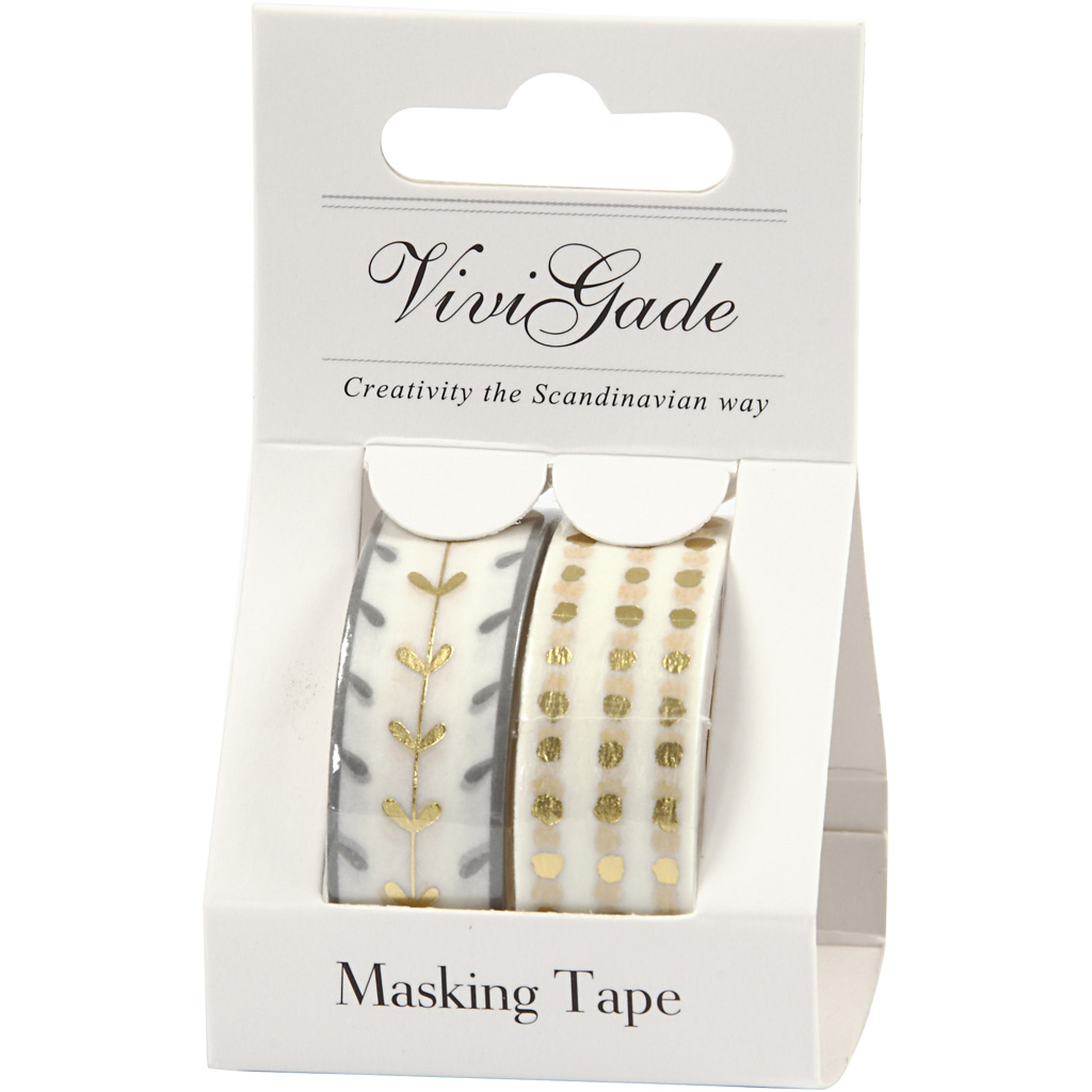 Maskeringstape Creativ Company Gull Hvite Hjerter og Prikker Folie 2X4 m/1 Pk