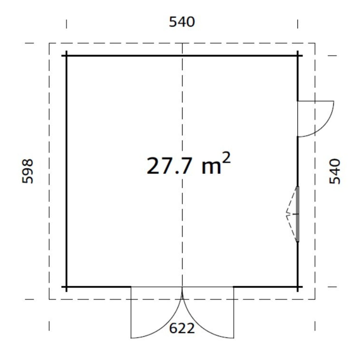 Roger 29,2 m2 (inv. 27,7 m2) with wooden gate Ubehandlet tre