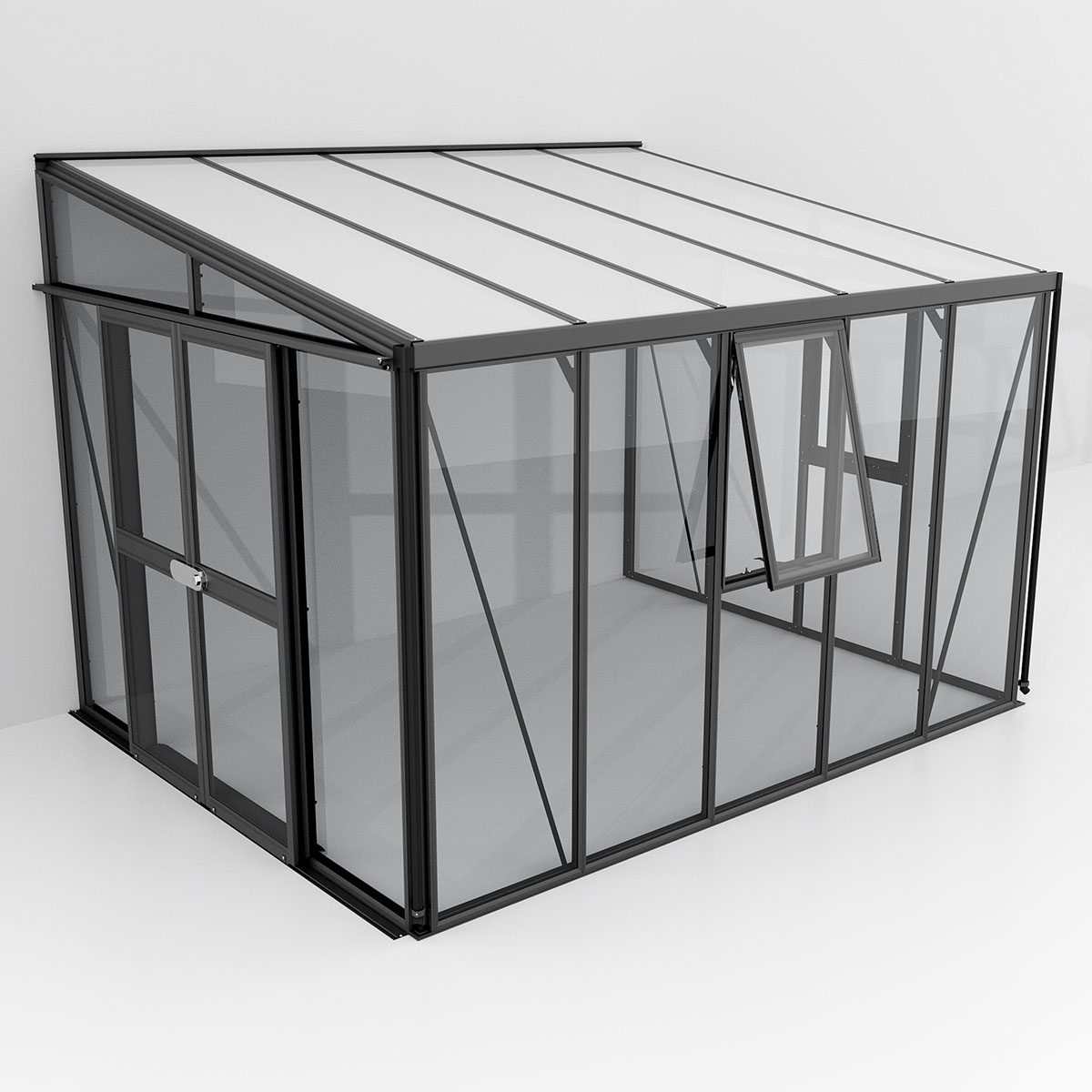 VITAVIA HELENA 2 8600 SORT 3MM HÆRDET GLAS / 10MM POLYTAG Drivhus Vitavia Helena 8,88 kvm Sort glass