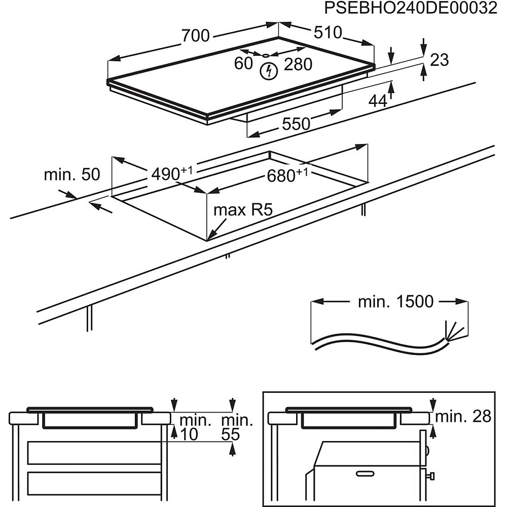 Induksjonstopp AEG TO74IB00IB 6000 Bridge Med Automatisk Justering Av Vifte