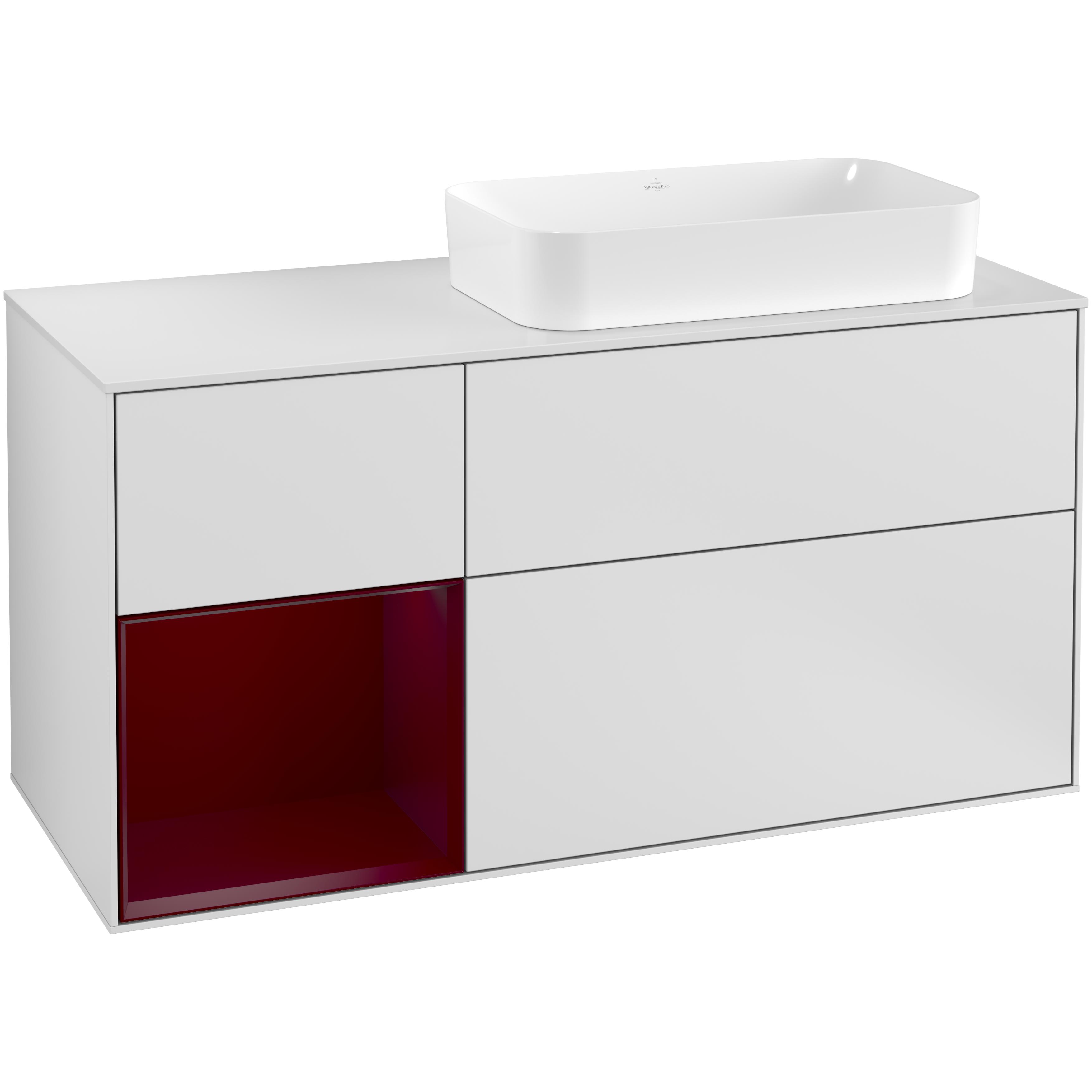 Tvättställsskåp Villeroy & Boch Finion med 3 Lådor Hylla och Bänkskiva för Ocentrerat Fristående Tvättställ