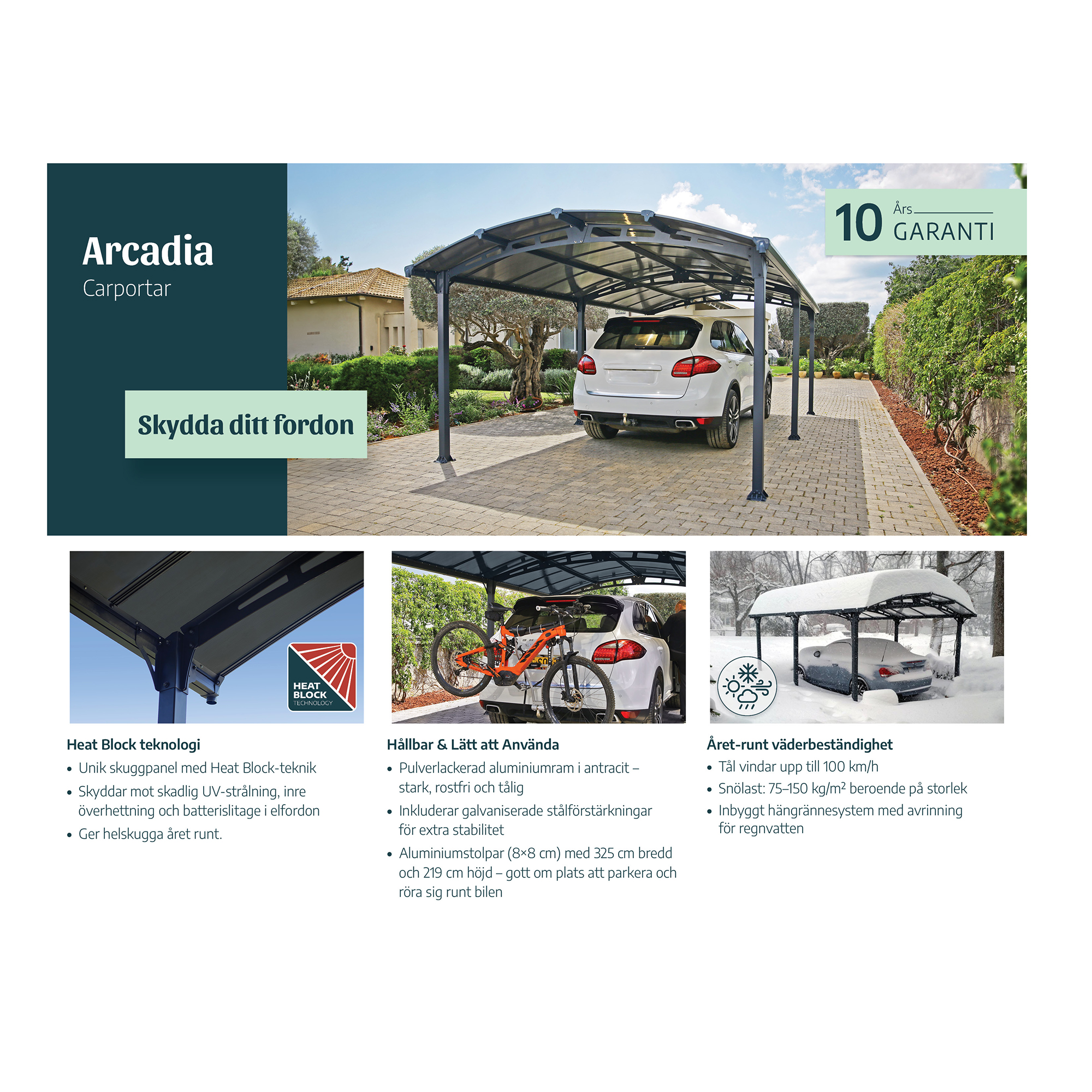 Dobbel Carport Canopia av Palram Arcadia i Metall 3,6x11 m