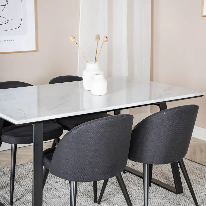 Estelle Table White/Black+Velvet Chiar- Black Fabric_4 Hvit/Sort