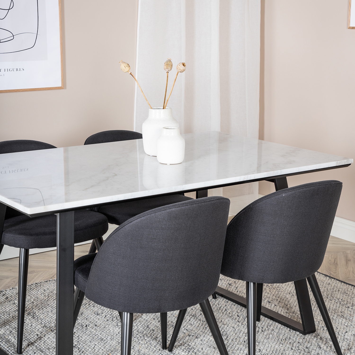 Spisegruppe Venture Home Estelle 140 med 4 Valentina Stoler Polyester