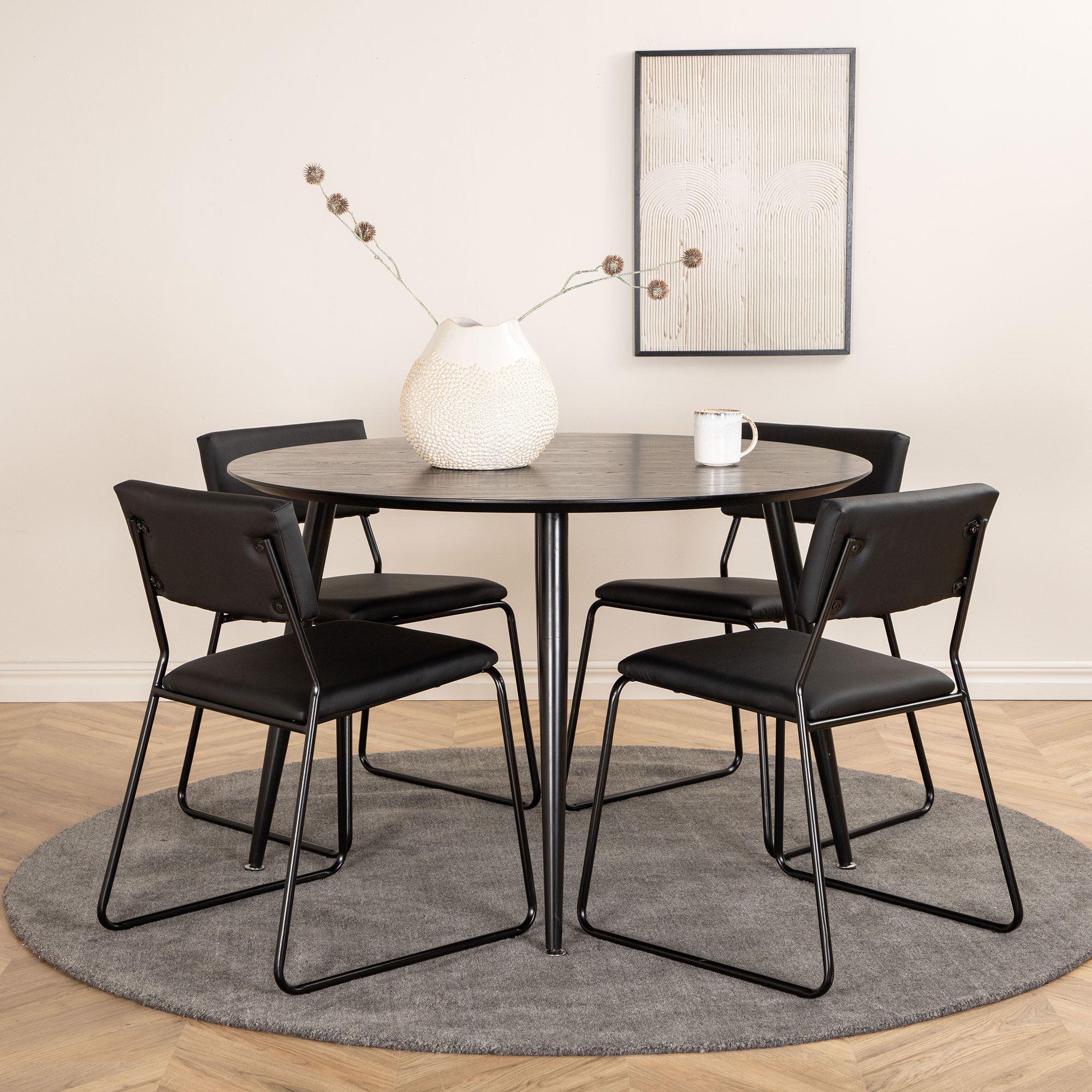 Spisegruppe Venture Home Dipp Ø115 cm med 4 Kenth Stoler