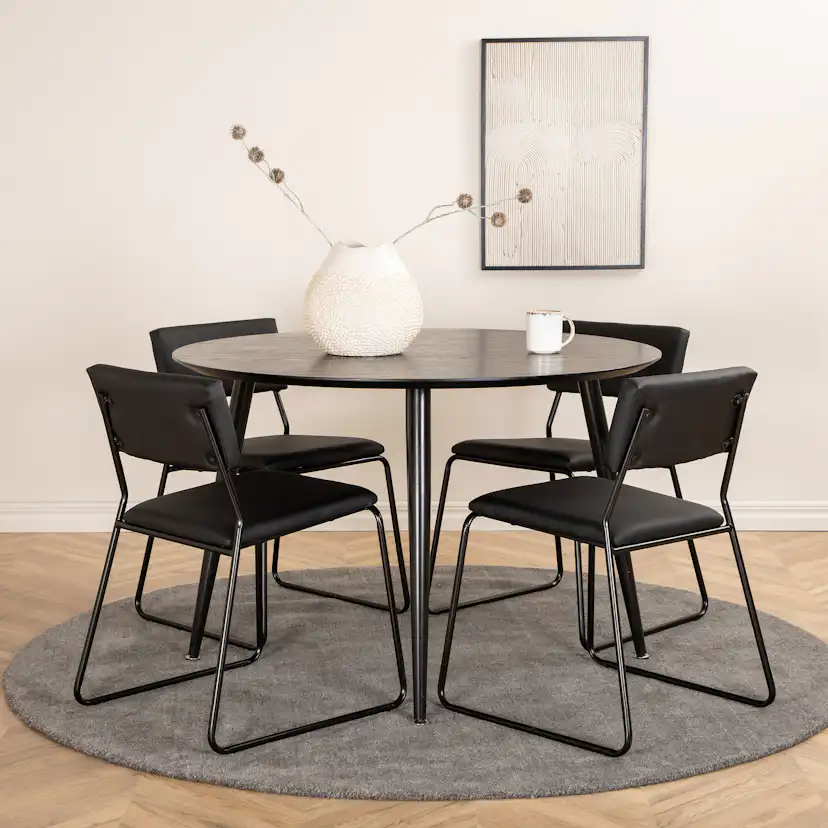 Spisegruppe Venture Home Dipp Ø115 cm med 4 Kenth Stoler
